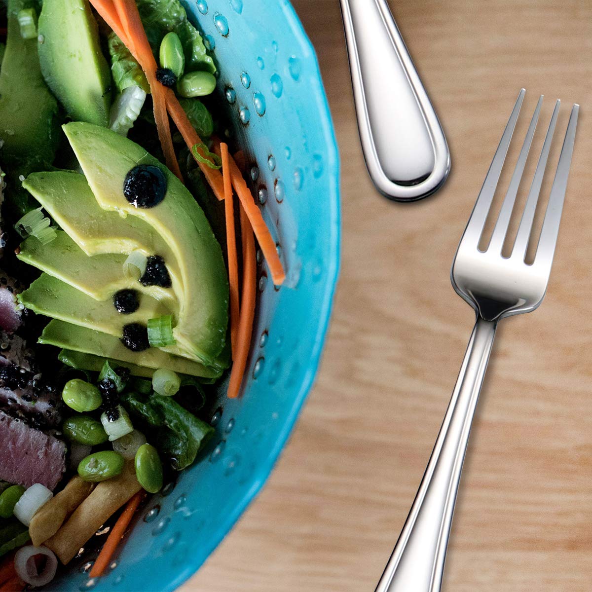 Salad Forks Set Of 6, Flatware Forks 7-Inch, Stainless Steel Table Forks Mirror Polishing (Silver, 6Pcs-Round Handle)