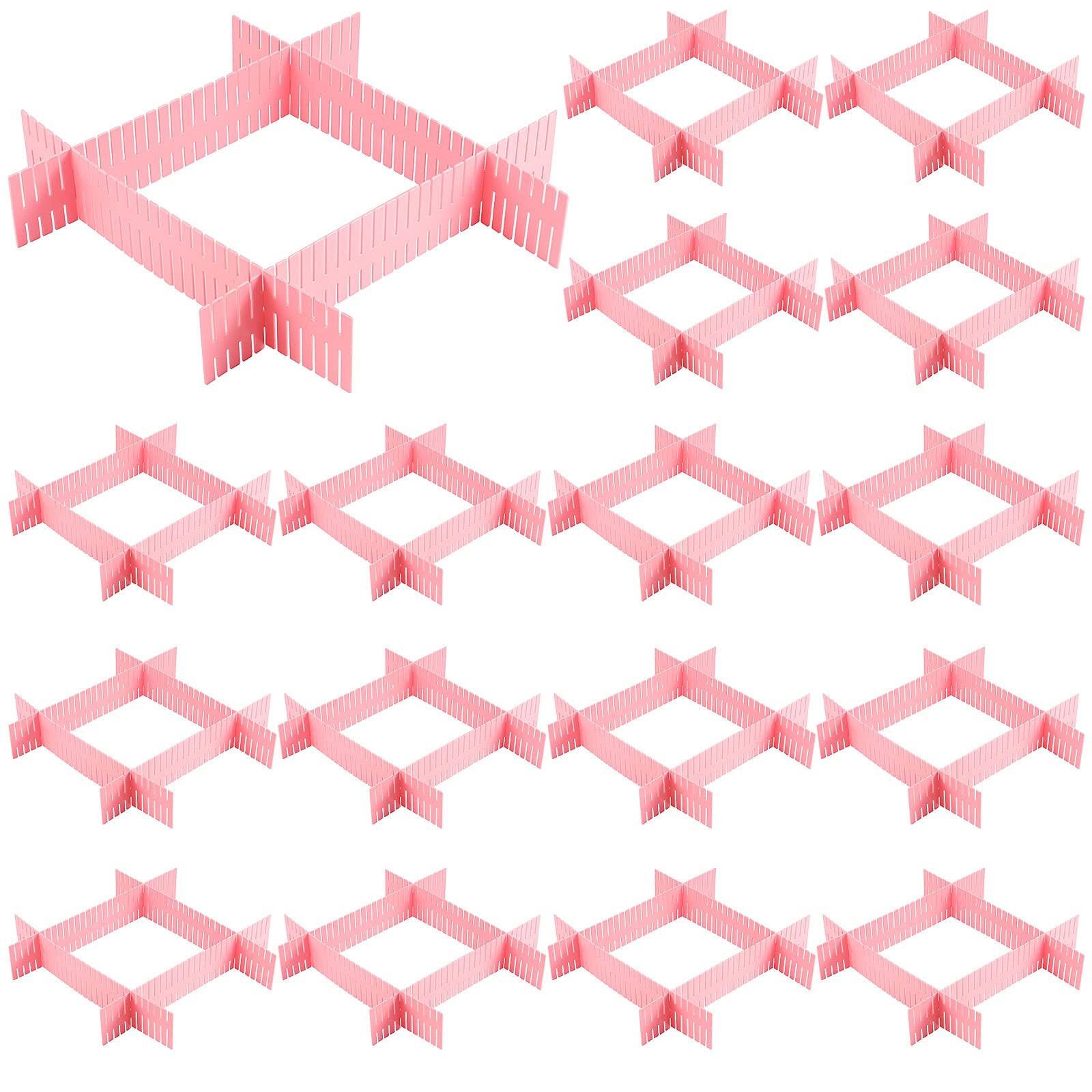 ZOENHOU 60 PCS DIY Drawer Divider Organizers, Pink Drawer Dividers, Adjustable Premium Plastic Organizers for Makeup Drawers Des