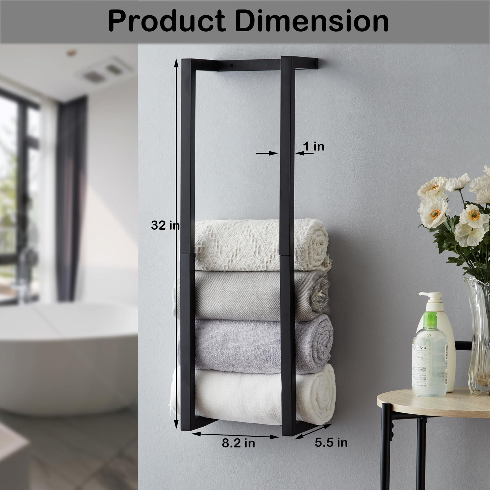 Towel Rack For Rolled Towels, Towel Rack For Bathroom,Wall Mounted Metal Bathroom Organizer, Bath Towel Holder Wall For Modern S