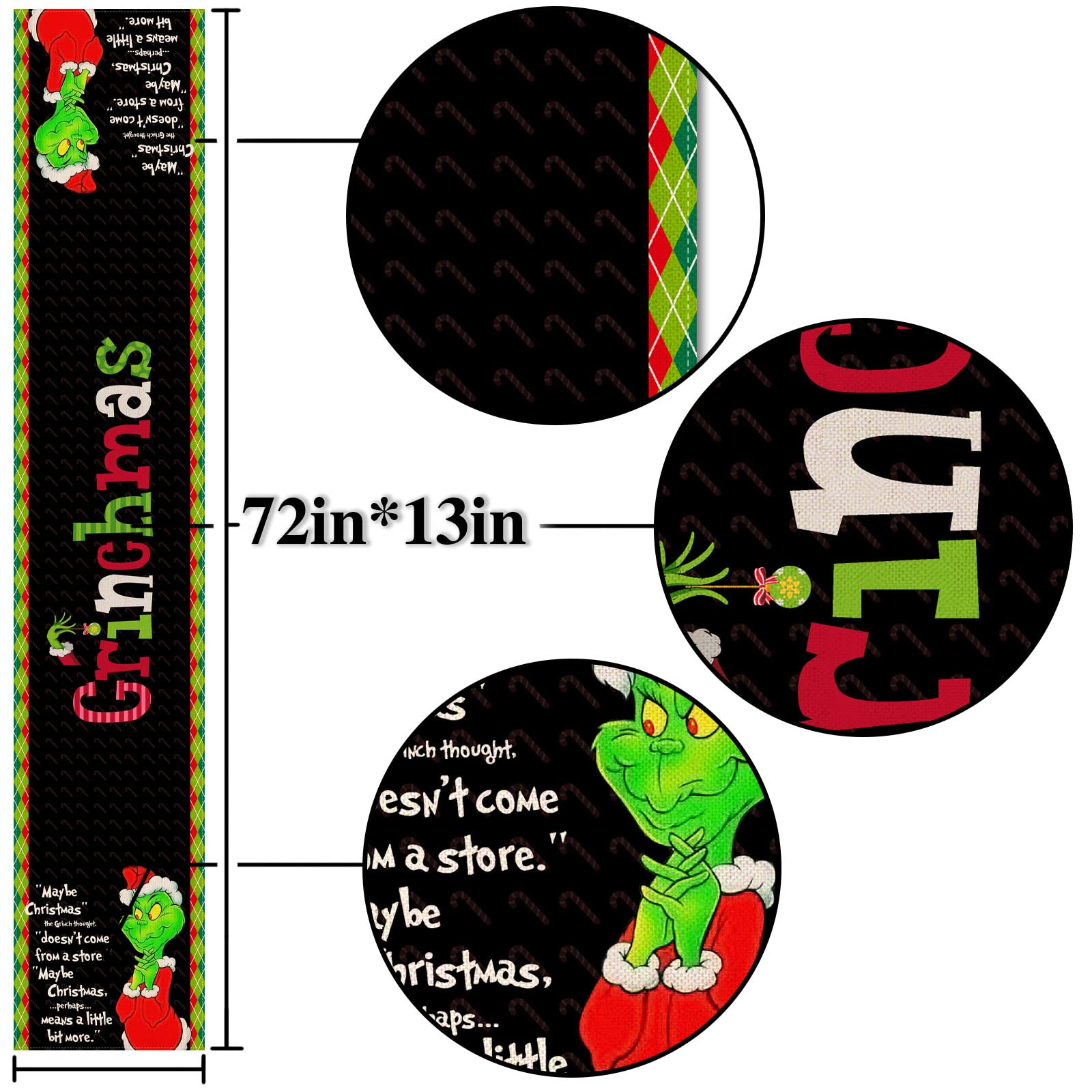 Nepnuser Merry Christmas Table Runner Green Elf Winter Holiday Party Decor Xmas Home Kitchen Dining Room Indoor Decoration (Blac