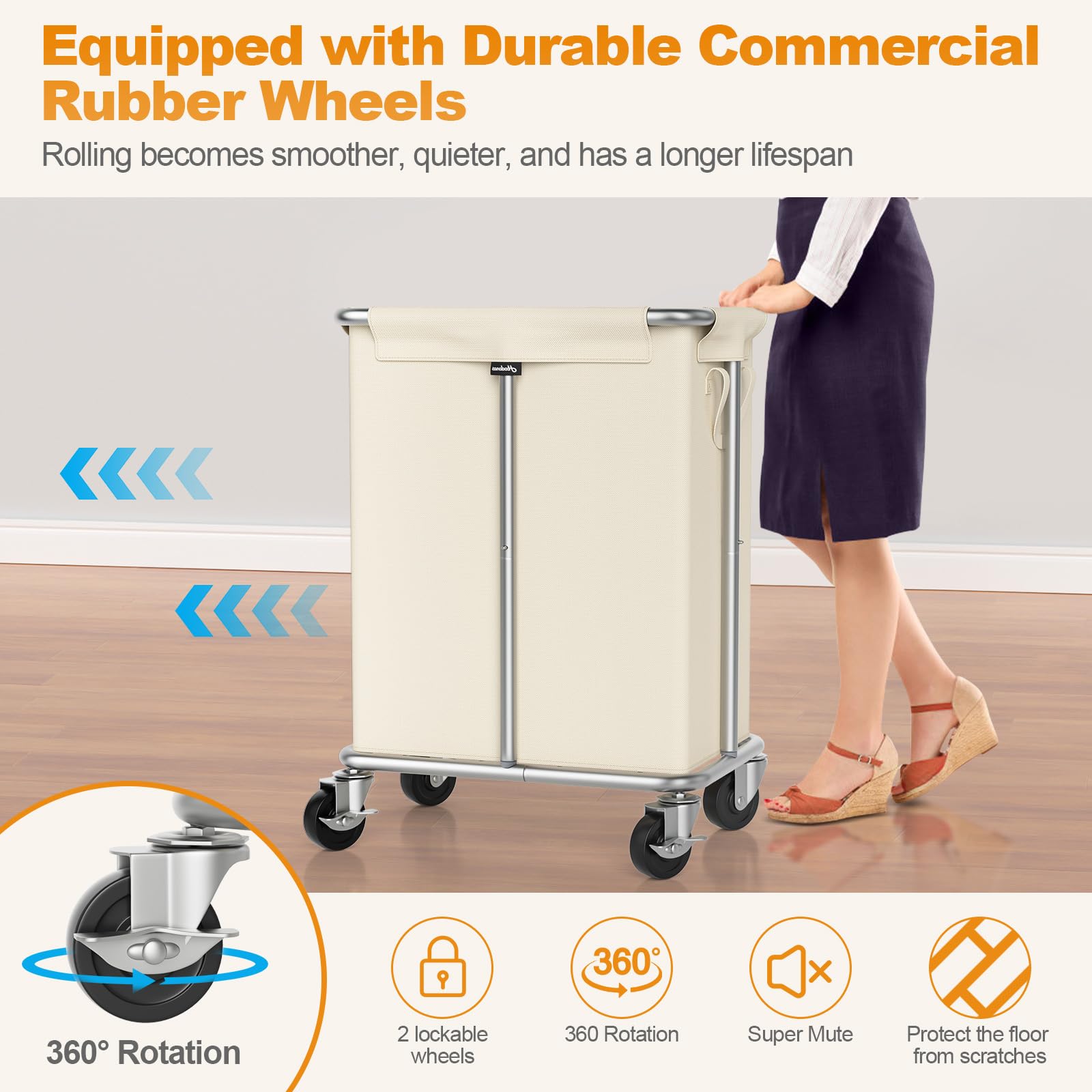 Hodonas Laundry Basket With Wheels, Rolling Laundry Hamper 170L Large Dirty Clothes Hamper Cart With Metal Frame And Removable B