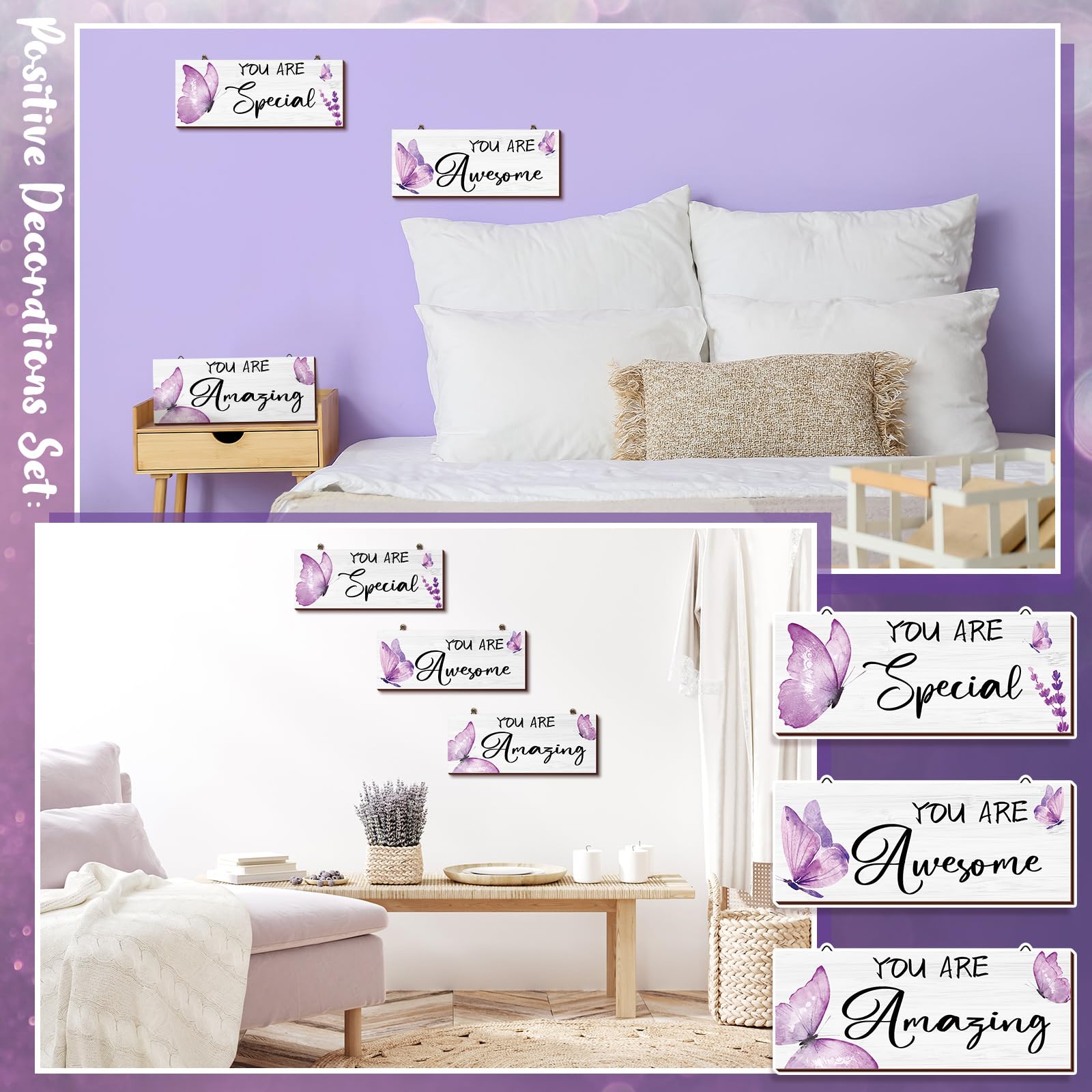 Geelin 3 Pcs Butterfly Wooden Hanging Wall Art Positive Quotes Butterfly Wall Art Prints With Butterfly For Inspirational Word S