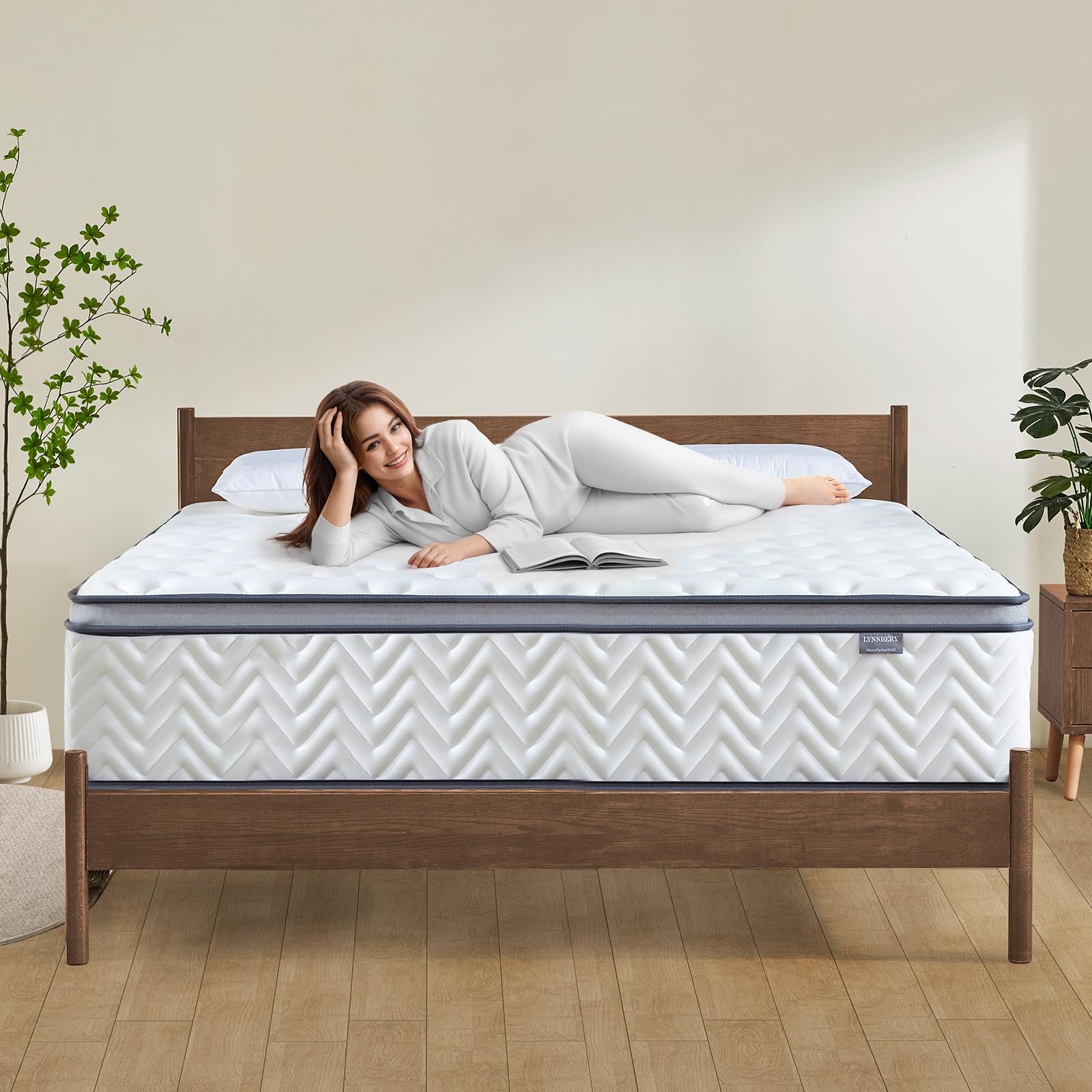 Lynnbery King Mattress, 14 Inch King Size Hybrid Mattress With Memory Foam And Individual Pocket Spring For Motion Isolation, Pr