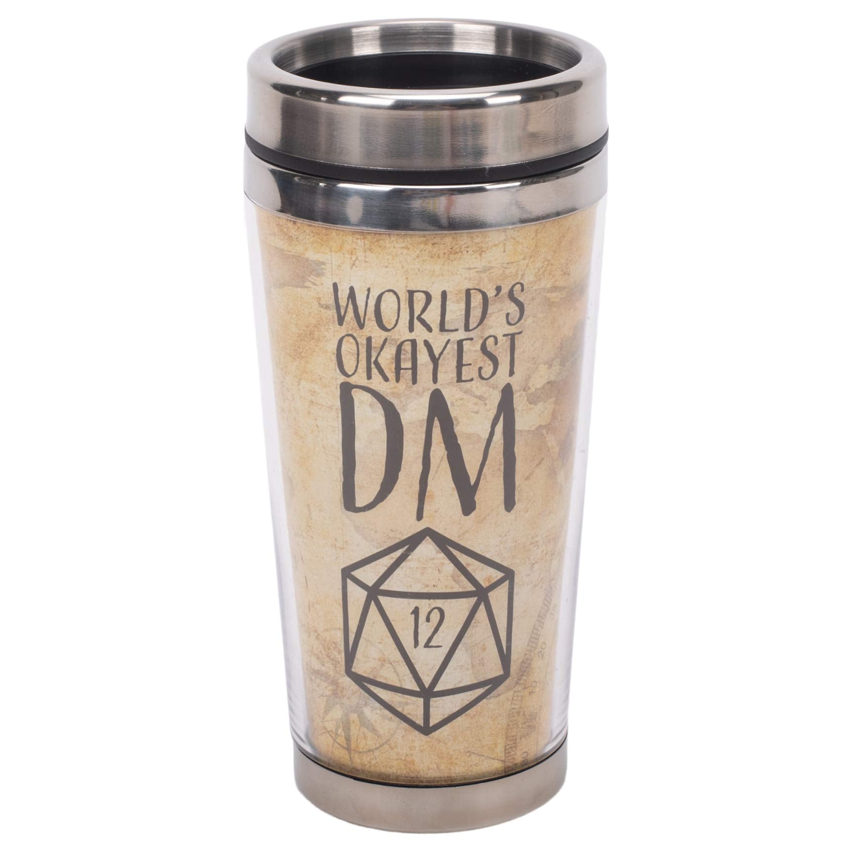 World'S Okayest Dm Grey 16 Ounce Stainless Steel Travel Tumbler Mug With Lid