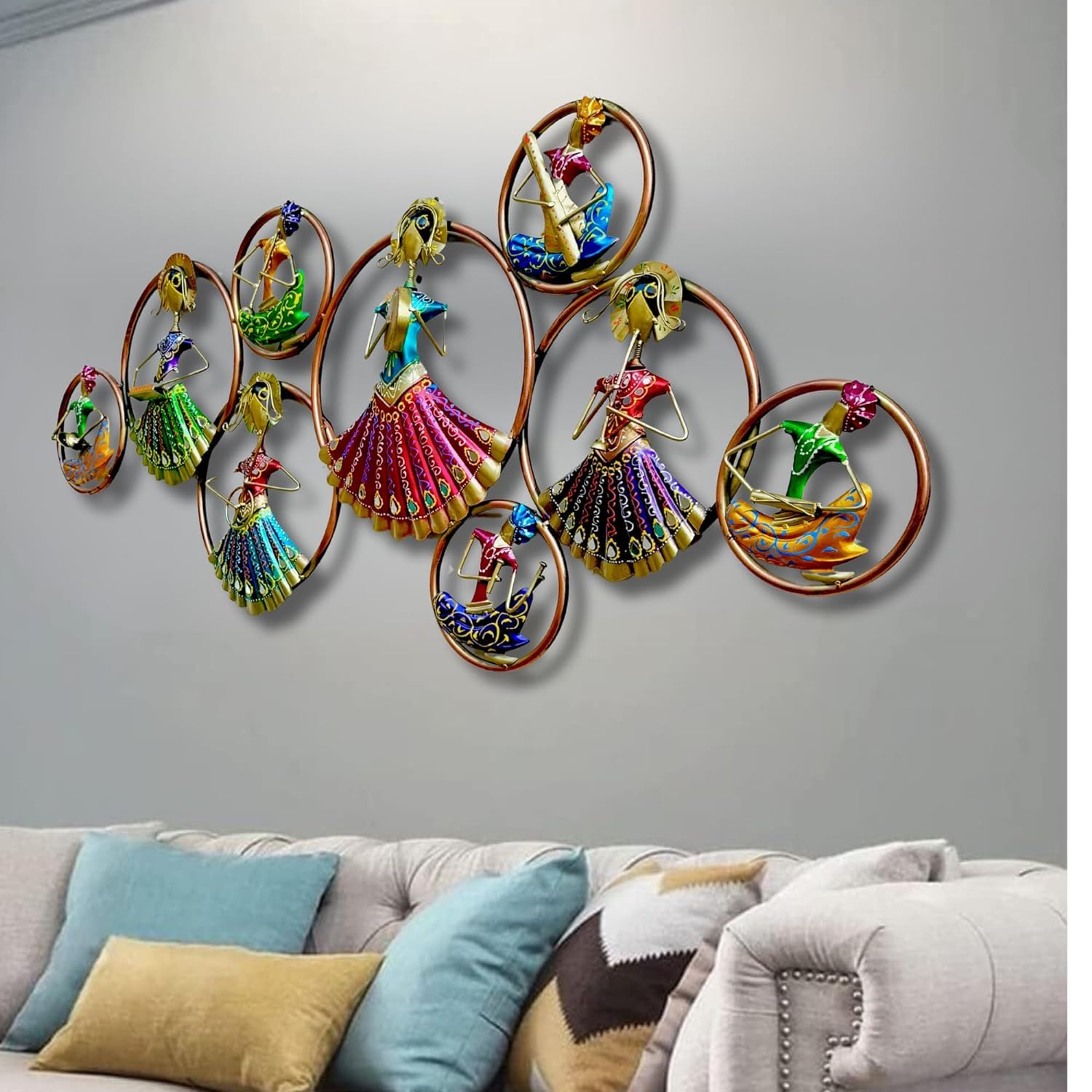 RSN 9 Musicians Doll Circle with LED Light Metal Wall Art Wall Sculpture/Wall Hanging Home Decoration Perfect for Living Room/Be