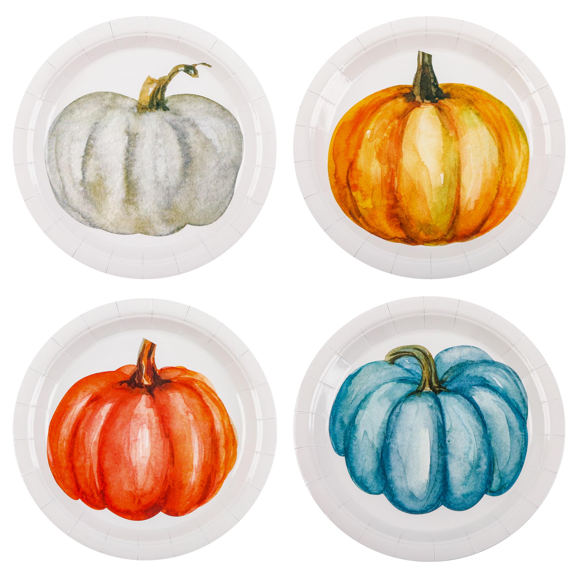 Elyxio 24Pcs Pumpkin Paper Plates Orange Blue Pumpkins Party Plates Fall Disposable 7 Dessert Plate for Autumn Thanksgiving Harv