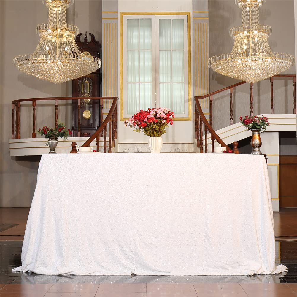 Squarepie Sequin Tablecloth 90 X 132 Inch White Sparkly Table Cloth For Wedding Party