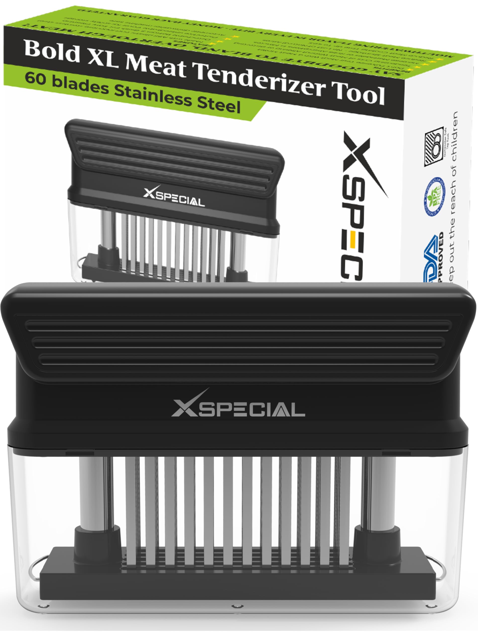 Xspecial Bold Xl Meat Tenderizer Tool 60-Blades Stainless Steel, Kitchen Cooking Gadgets Tools With Ultra Sharp Needle That Make