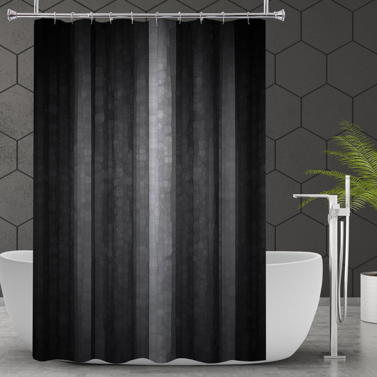 Gibelle Black Grey Shower Curtain Set For Bathroom, Cool Glass Texture Ombre Abstract Modern Fabric Shower Curtain With Hooks, 7