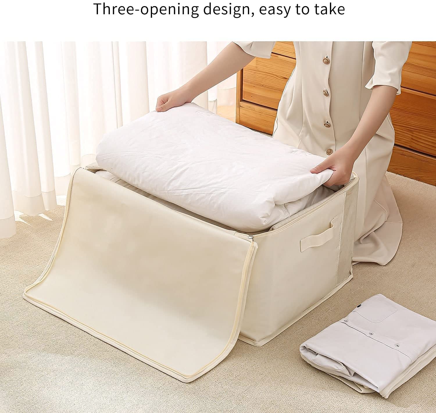 Vailando 3-Pack Large Canvas Comforter Storage Bags for Clothes Sweater Clothes Organizer with Dual Zipper Three Carrying Handle