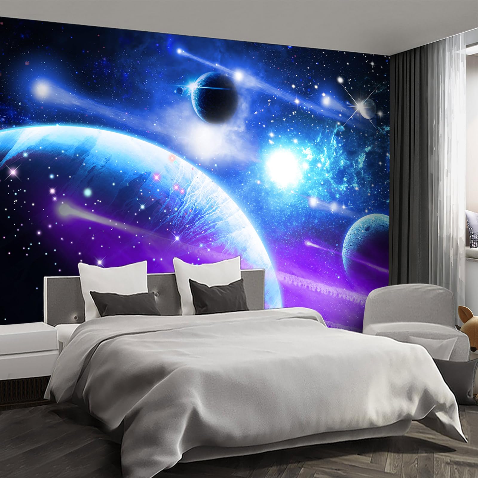 Fightal - Planet wall murals Peel and Stick Galaxy Wallpaper for Bedroom Nursery Room - 85x118