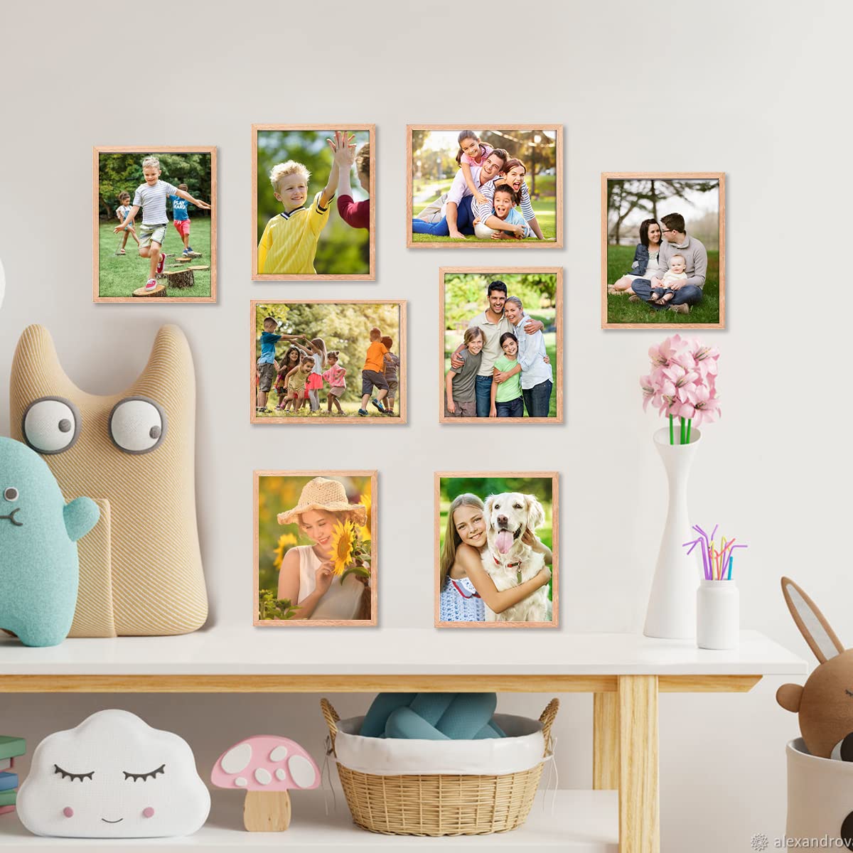 ATOBART 8x10 Set of 6 Oak Wood Picture Frame Solid Wooden Photo Frame Natural Wood Color Frames with Real Glass for Wall Mountin