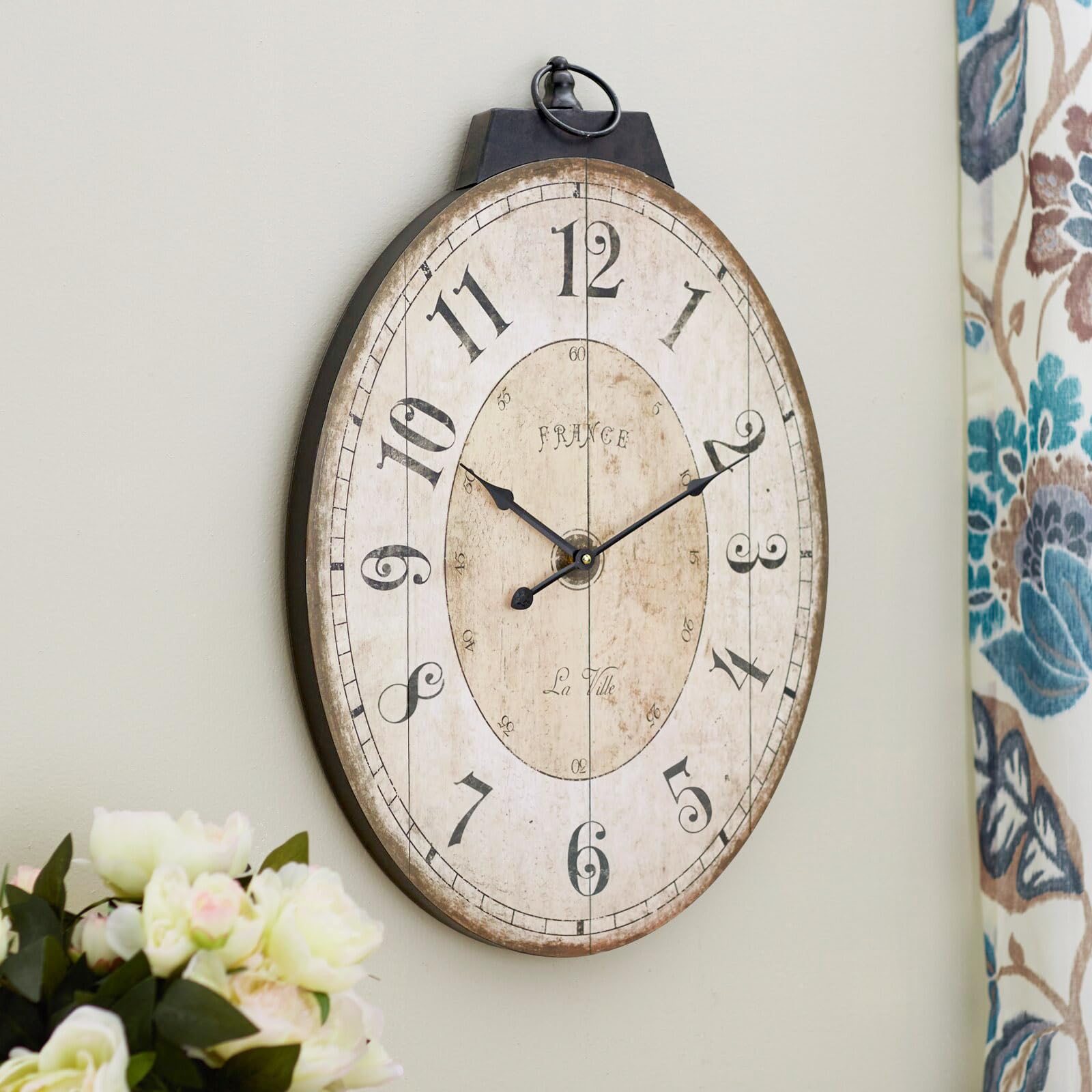 Large 29 Inch Oval Wall Clock For Living Room Decor, Farmhouse Decorative Large Wall Clock For Living Room, Battery Operated Ret