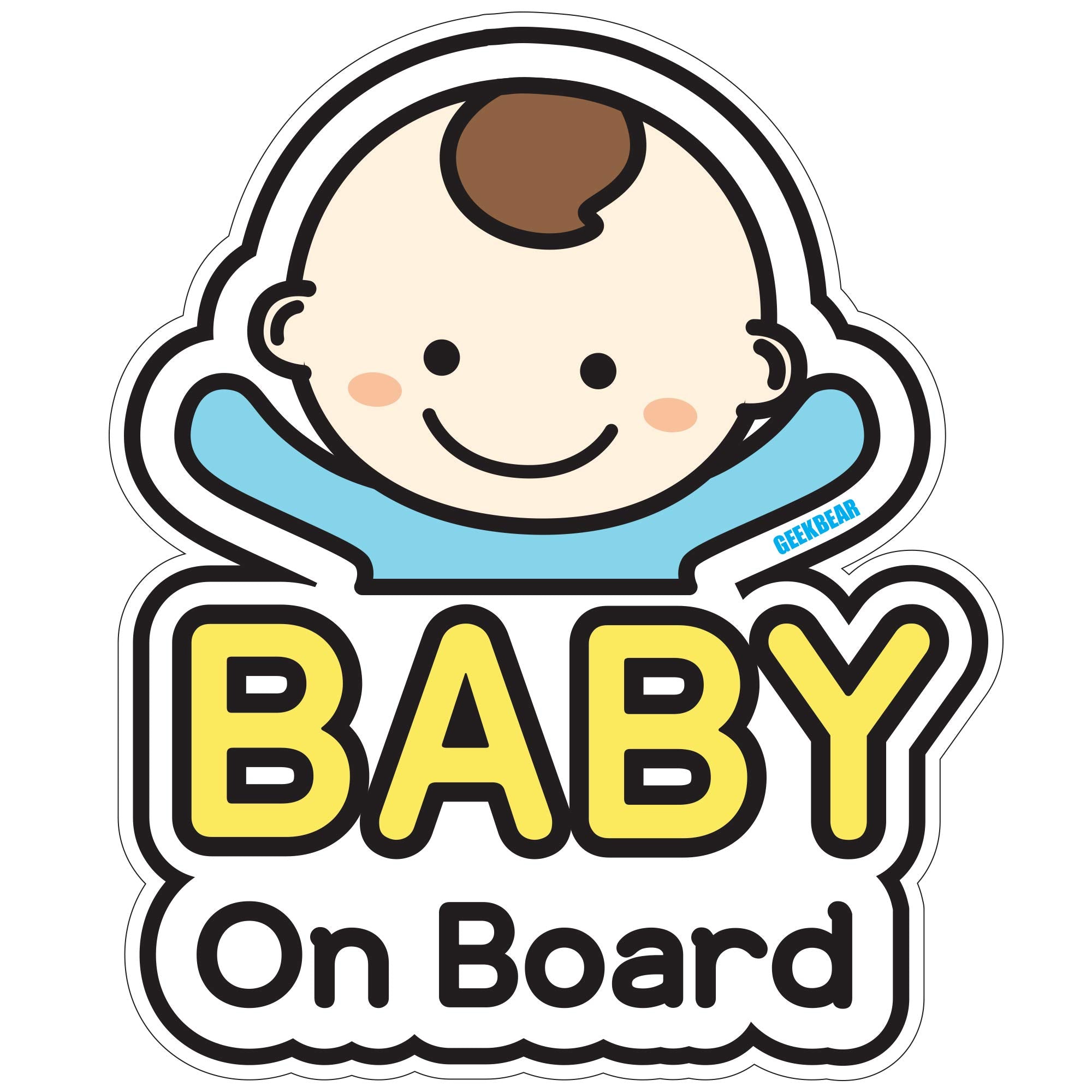 GEEKBEAR Baby on Board Sticker for Cars (01. Basic Boy) - Cartoon Style Design as a Car Accessory - Reflective  Weather-Resistant and Eye-Catching