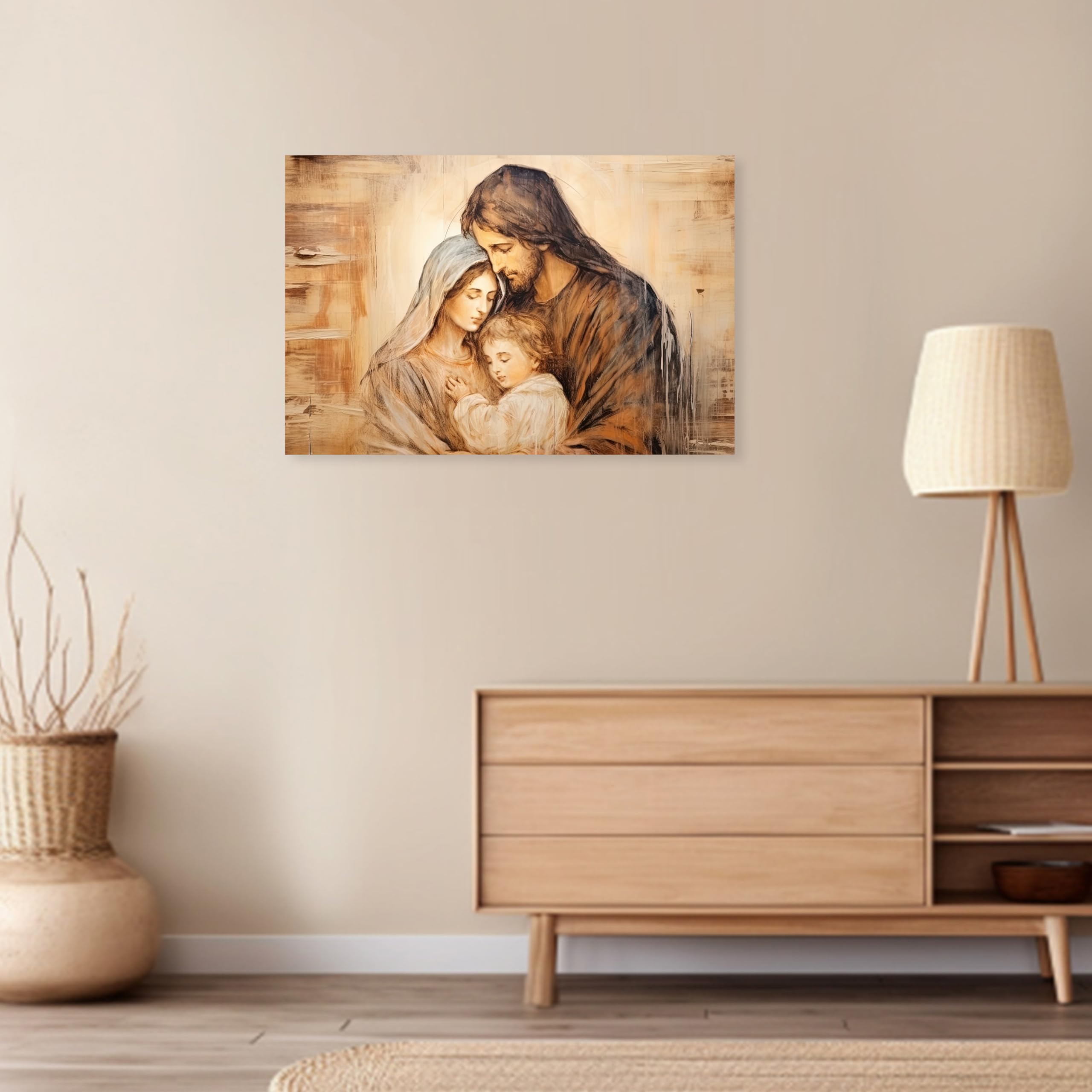 Artzgx Holy Family Picture Virgin Mary And Jesus Canvas Wall Art Catholic Religious Christian Painting For Churches Decor Frame(