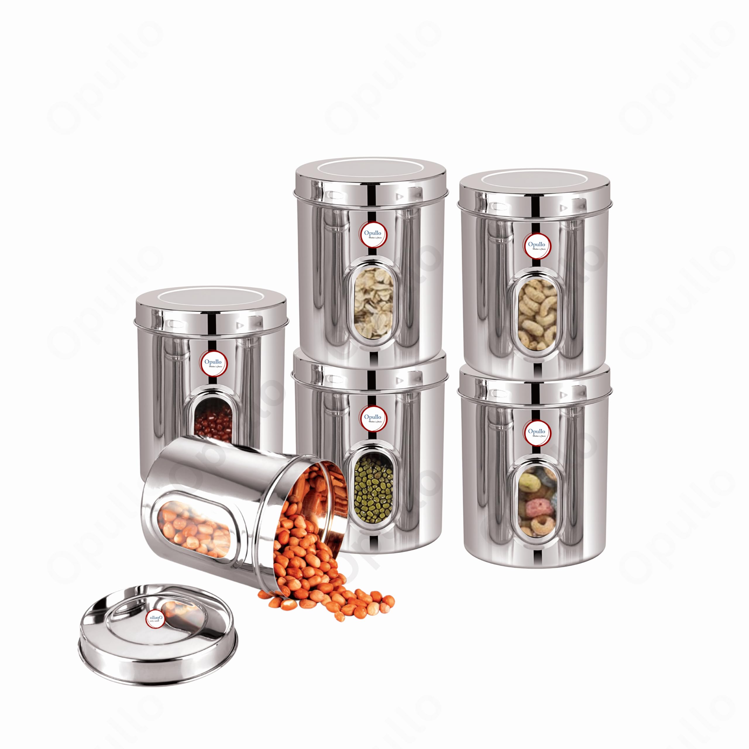 Opullo Stainless Steel See Through Containers For Kitchen | Mirror Polished Stainless Steel Containers With Lid And Transparent 