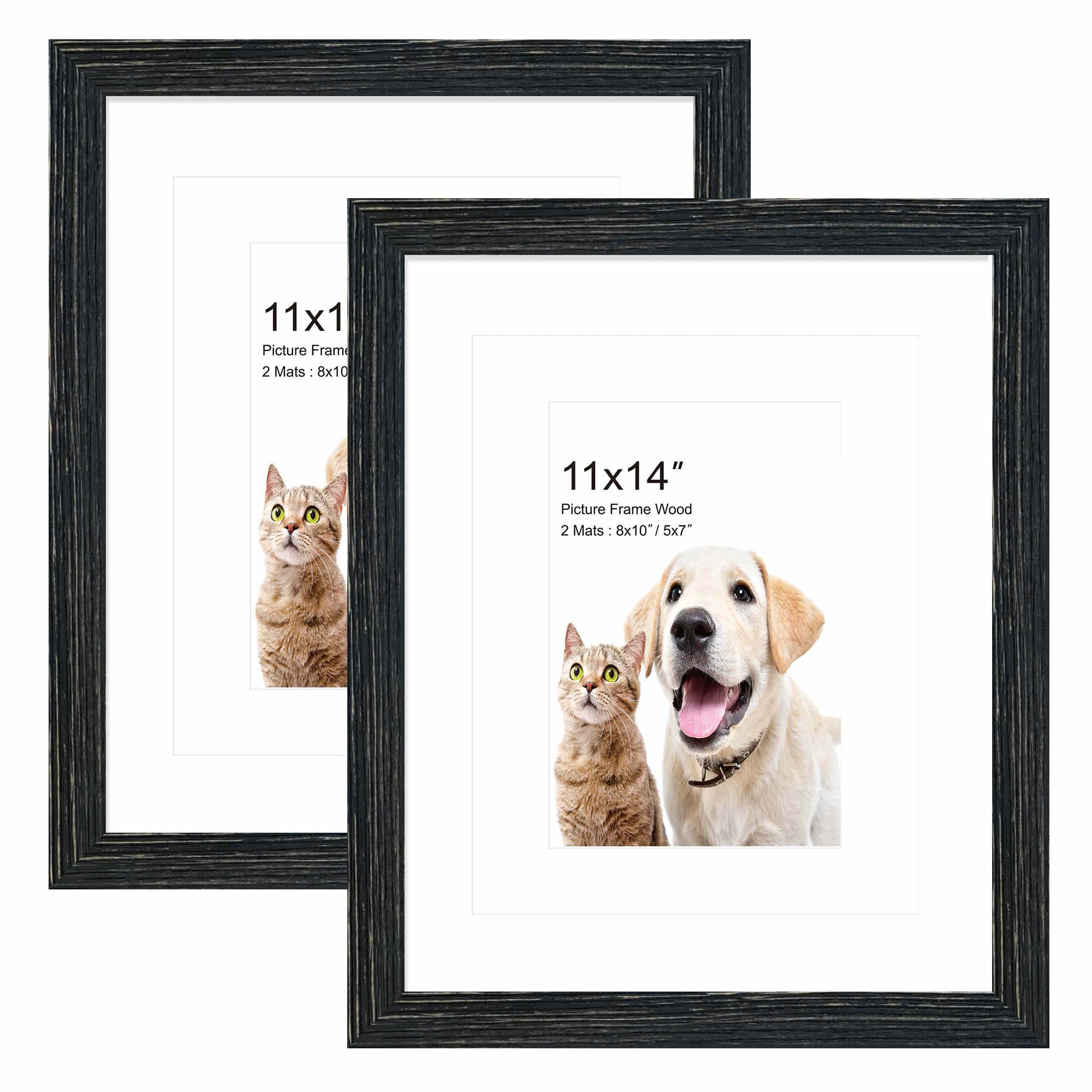11x14 Hanging Picture Frames,Solid Wood,Not Glass,Display Pictures 5x7,8x10 with Mat or 11x14 Without Mat,Stable Sturdy Picture 