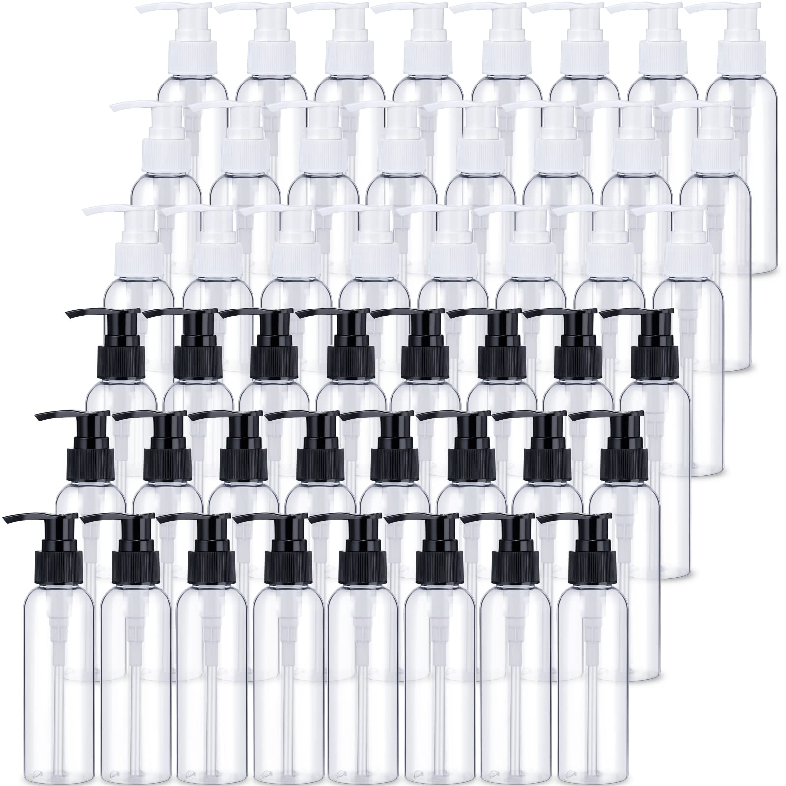 Nuenen 48 Pcs Refillable Empty Lotion Bottles 4Oz/120Ml Clear Plastic Pump Bottles Conditioner Shampoo Pump Dispenser Leak Proof