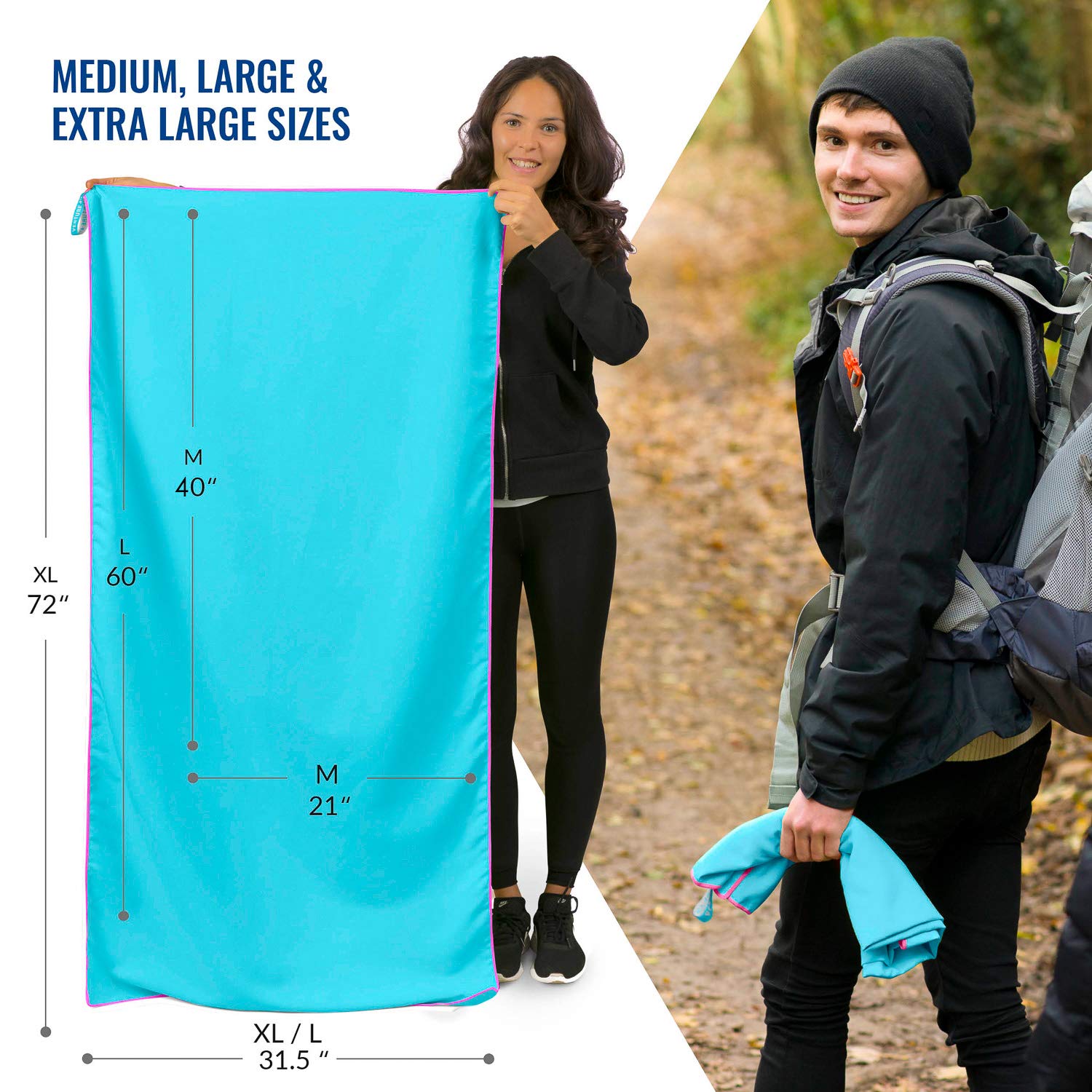 Venture 4Th Quick Dry Microfiber Towel - Odor Resistant, High Performance Towels For Gym, Camping, Travel, Yoga And Beach (Blue-