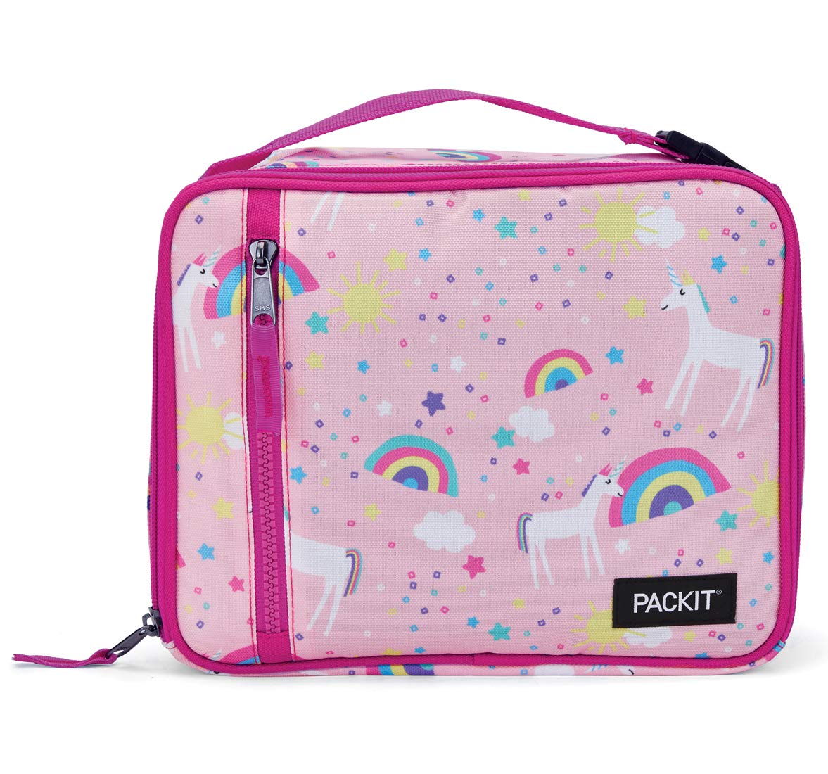 Packit Freezable Classic Lunch Box, Unicorn Sky Pink, Built With Ecofreeze Technology, Collapsible, Reusable, Zip Closure With Z