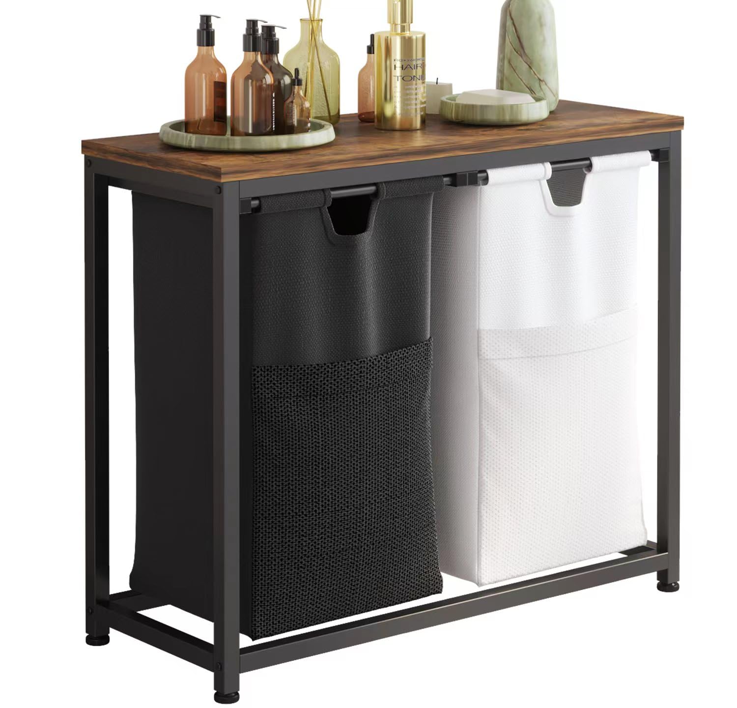 Livehom Laundry Basket Double Laundry Hamper With Removable Bags, Fabric Handles, Large Top Shelf And Laundry Bag For Bathroom,