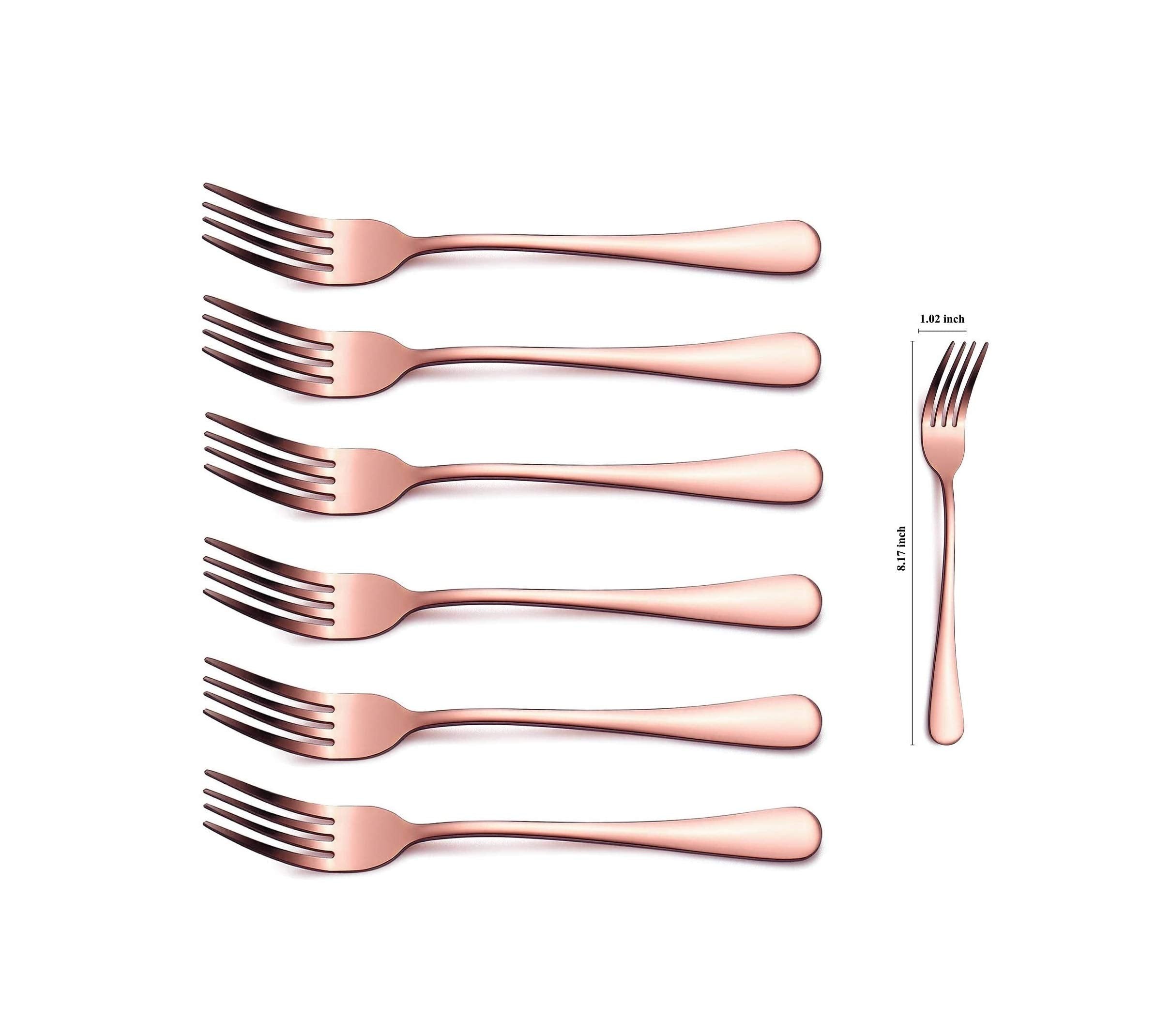 Kyraton Rose Gold Dinner Fork 6 Pieces  Stainless Steel 8.17 Inch Forks Rose Gold Titanium Plating Silverware  Copper Forks Set of 6
