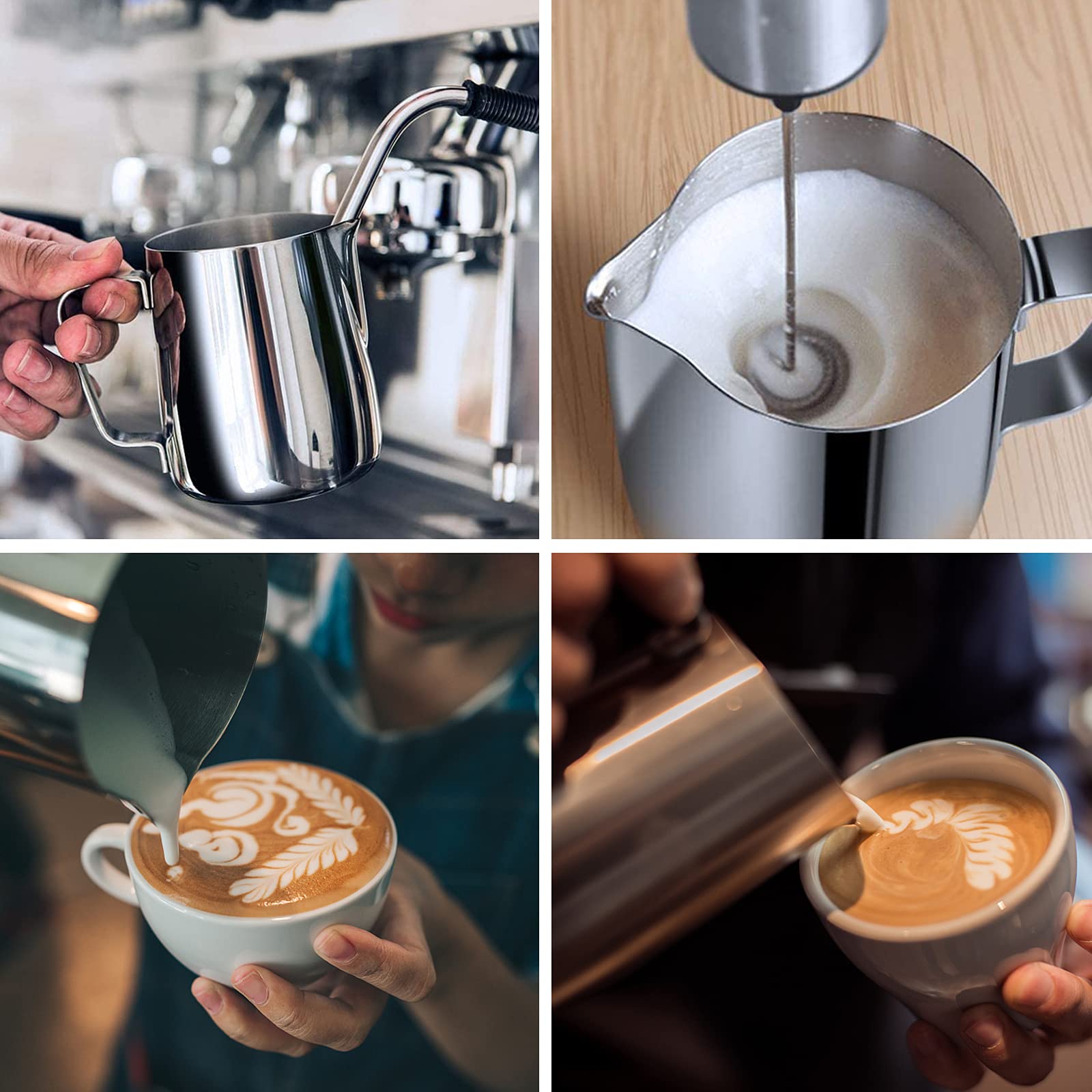 Milk Frothing Pitchers 20 Oz, Stainless Steel Espresso Steaming Pitcher With Decorating Pen Coffee Milk Frother Cup With Scale C