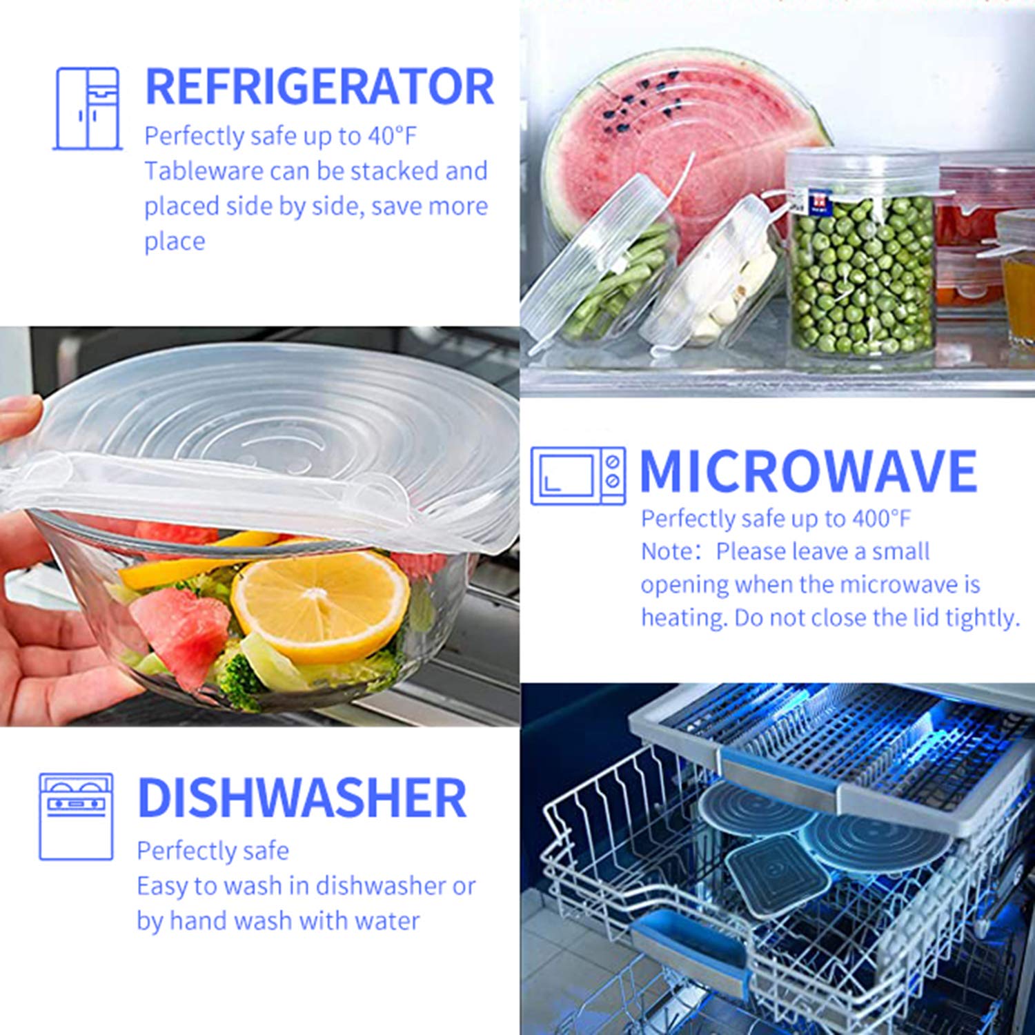 StickAny Silicone Stretch Lids, 18 Pack Reusable Bowl Covers, Transparent, 6 Sizes for Food Containers, Model 20010