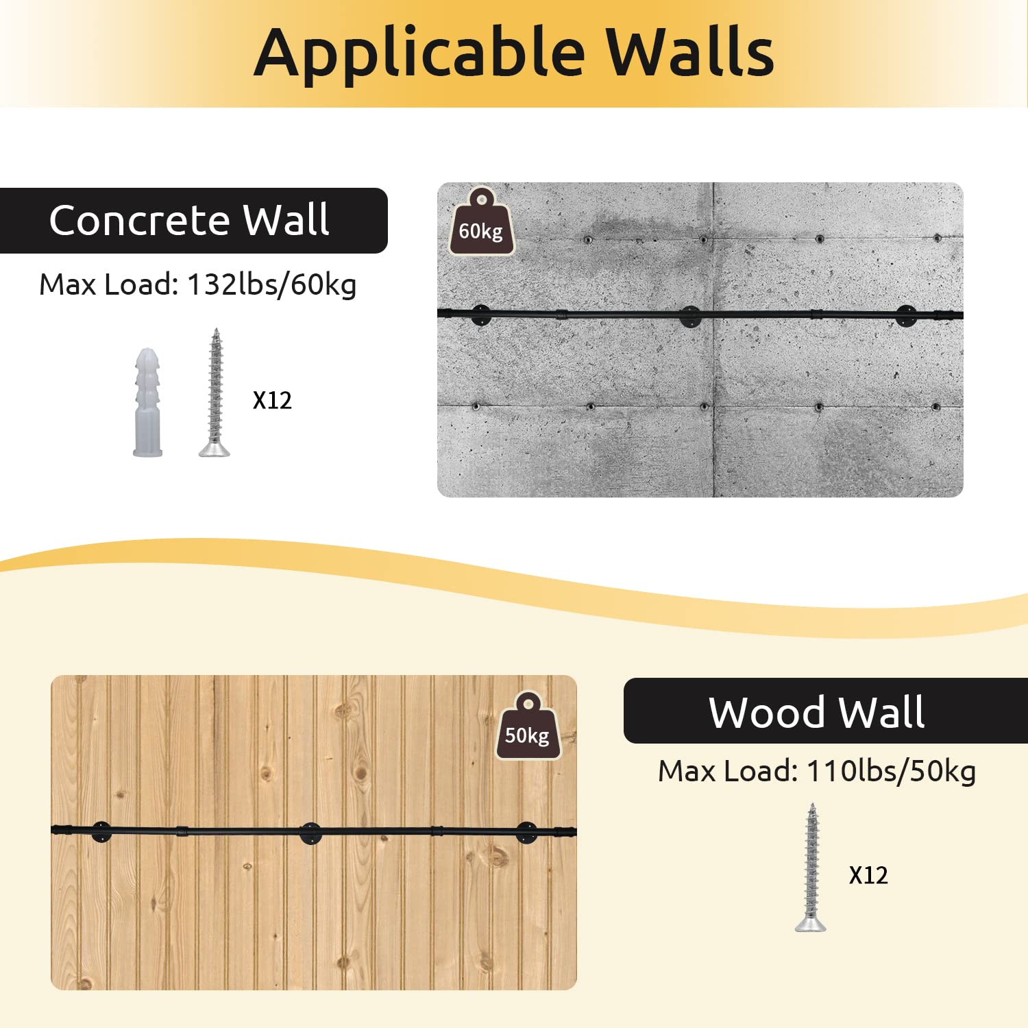 Oroonoko 72Inch Industrial Pipe Clothes Garment Rack Ceiling Mount For Hanging Rod Bar For Laundry Room Up To Max Load 135Lb