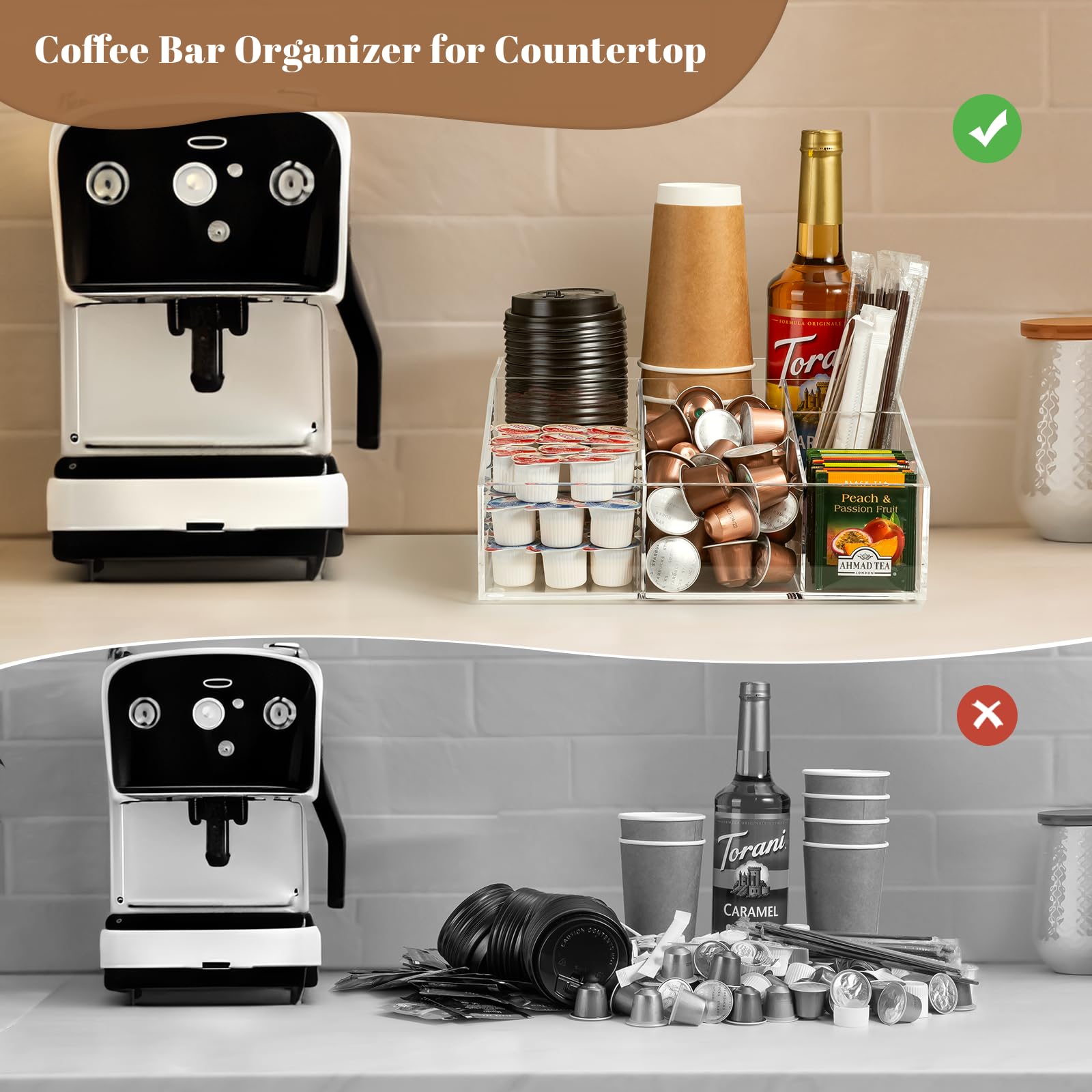 Beygorm Acrylic Coffee Bar Station Organizer For Countertop,Office Breakroom Clear Snack Tea Storage Accessories Holder For Kcup