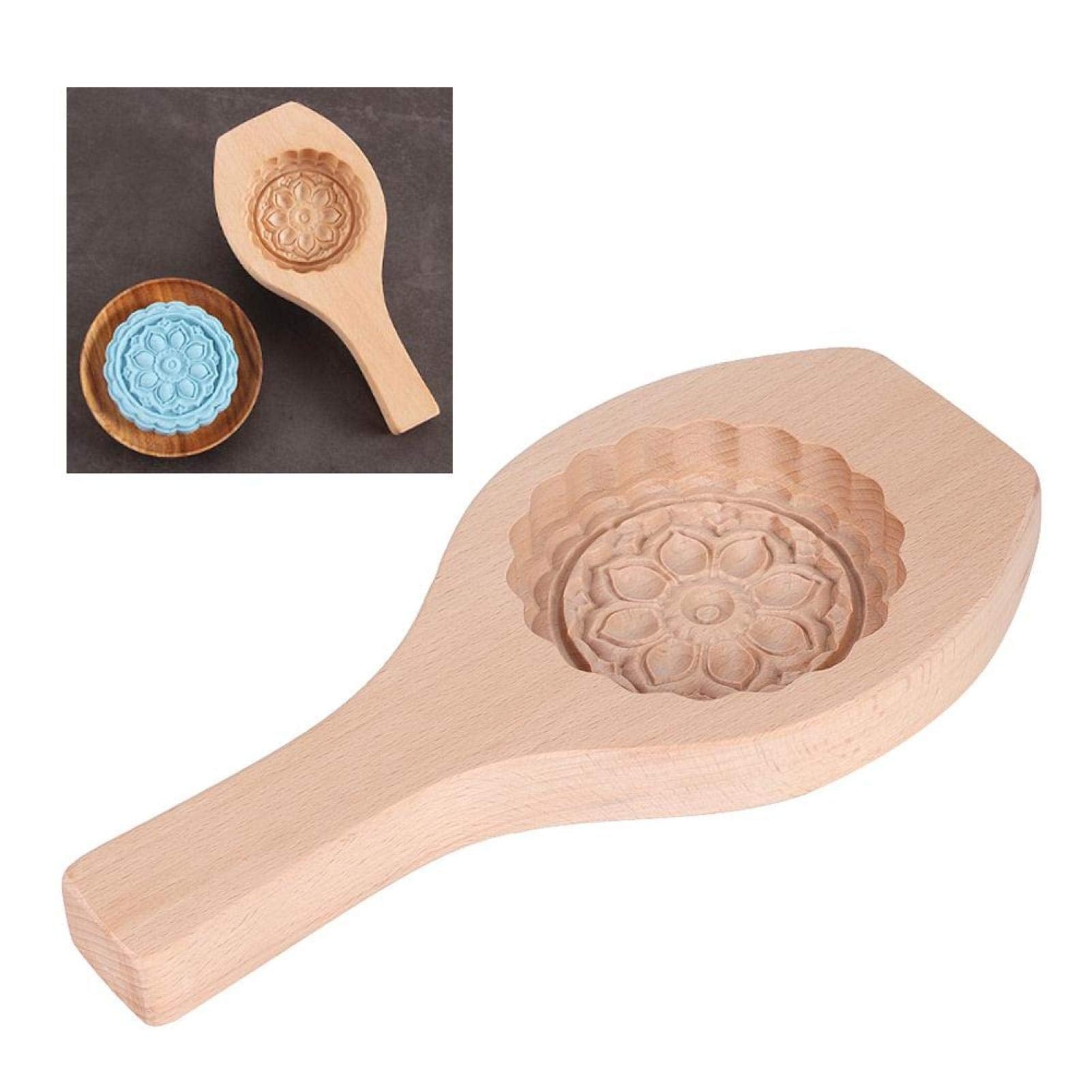 Mavis Laven Beautiful Flower Pattern Diy Moon Cake, Wooden Handmade Cake For Muffin Cookie Cracker Chocolate Pumpkin Pie (#06)