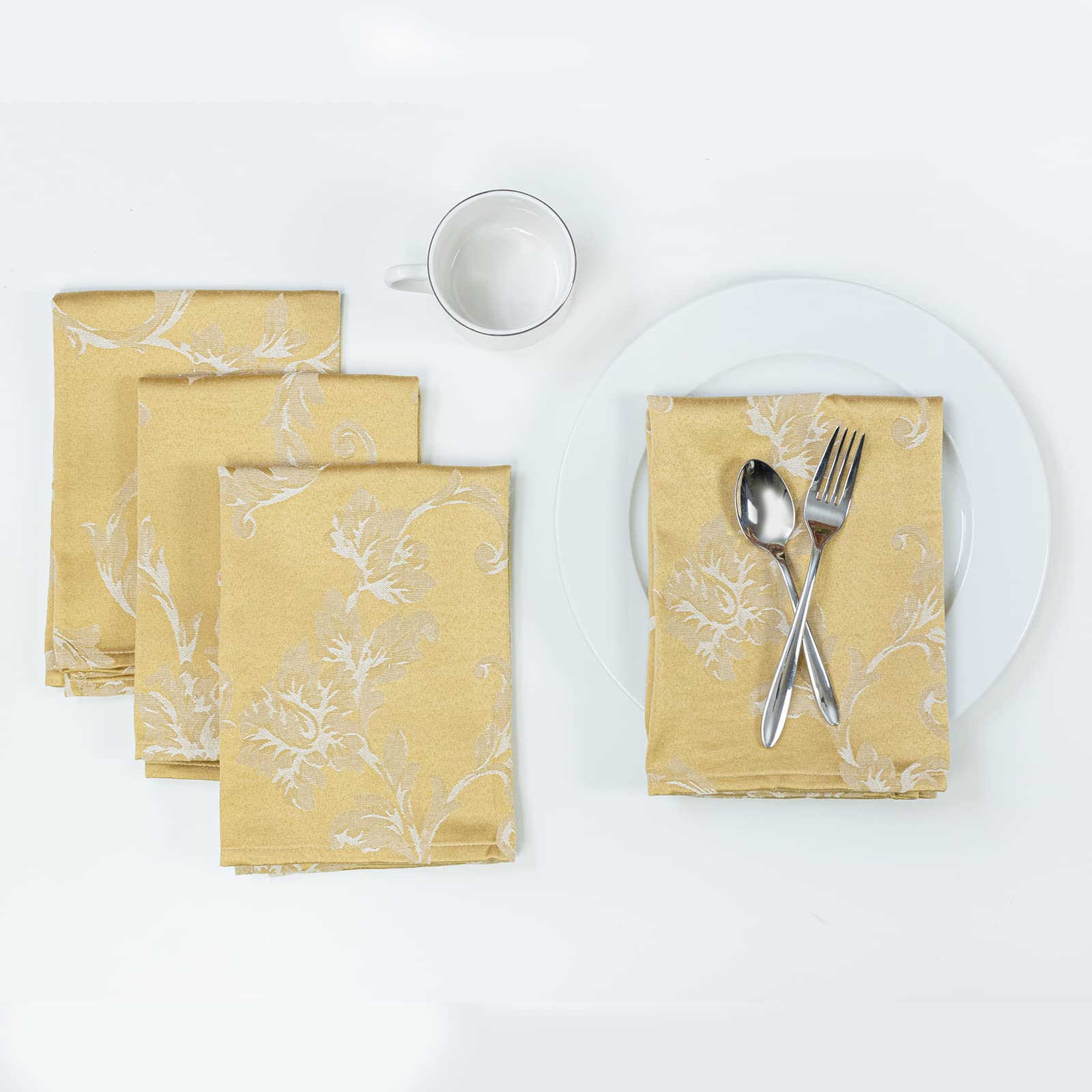 Benson Mills Harmony Scroll Woven Damask Fabric Set Of 4 Napkins, Everyday, Parties, Special Occasions, Weddings And Holiday Clo