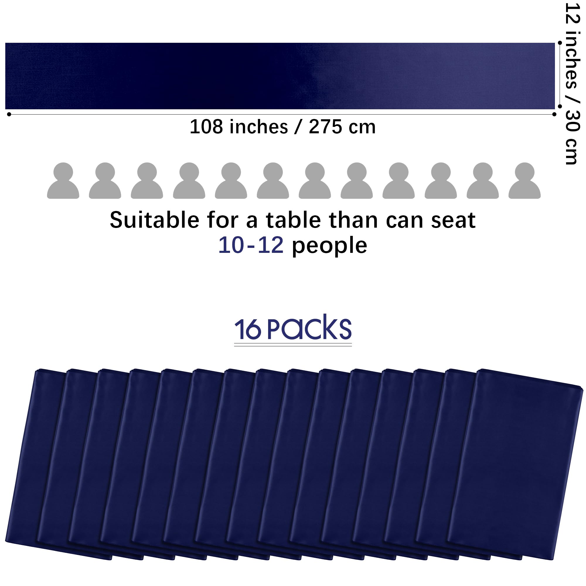 Aneco 16 Pack Satin Table Runner 12 X 108 Inch Navy Blue Long Wedding Satin Silk Table Runner For Wedding Banquet Graduations Bi