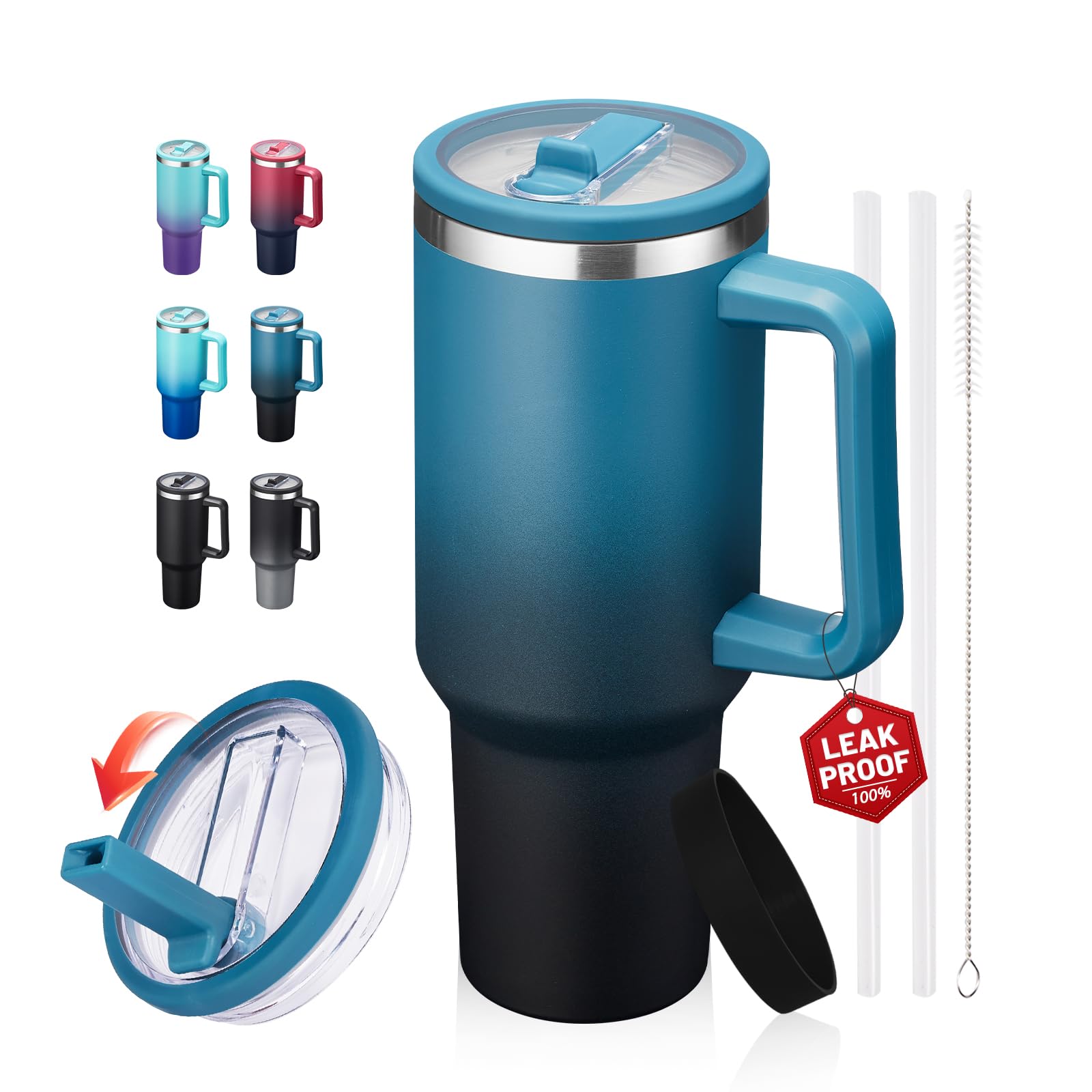ICIOI 40 oz Insulated Tumbler with Handle & Flip Straw, Travel Cup for Men