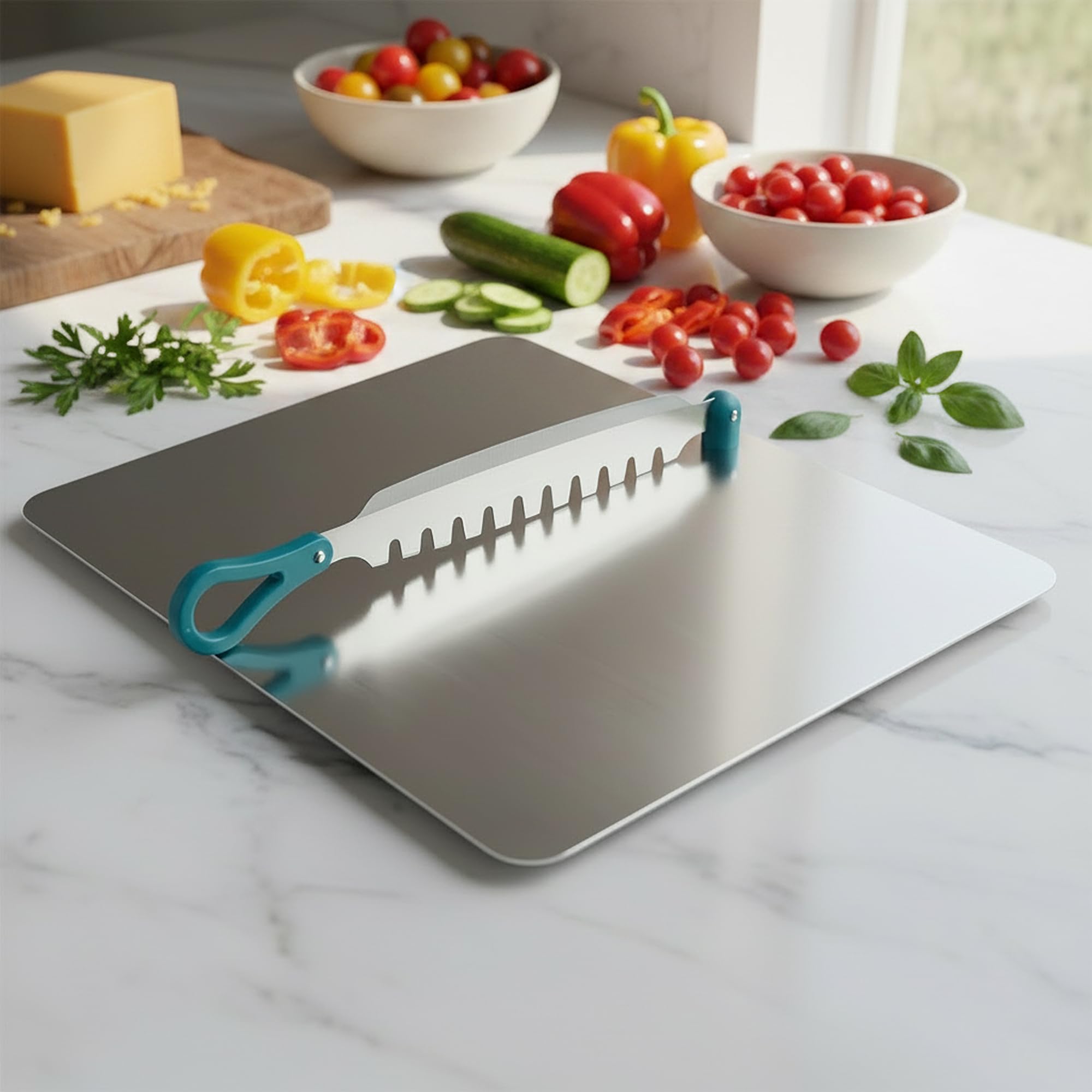 Supermom Steel Chopping Board 1 Pc  Stainless Steel Multifunctional Cut & Chop Vegetable Slicer Tool  Adjustable Cutting Guide