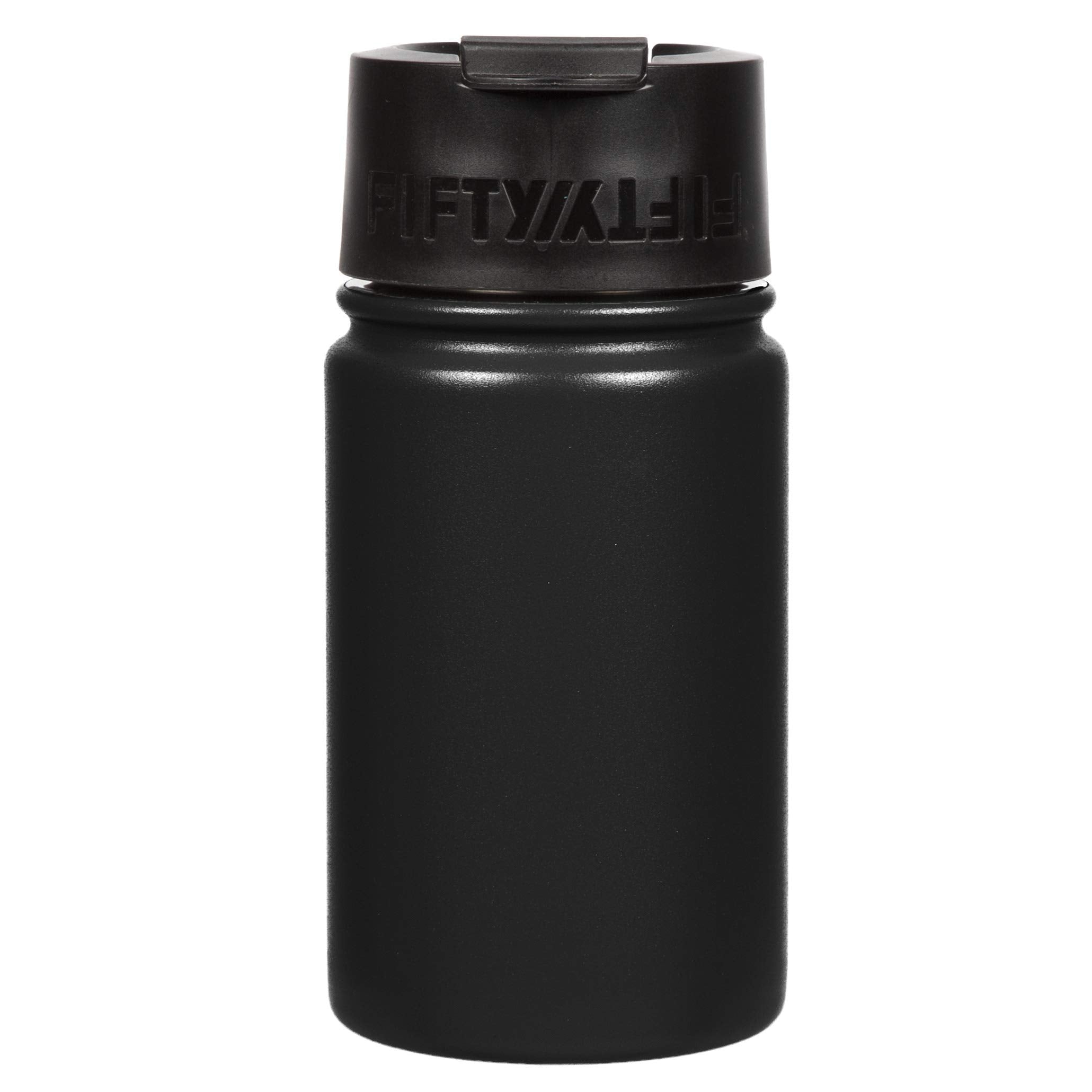 FIFTY/FIFTY 12oz, Double Wall Vacuum Insulated Caf Water Bottle, Stainless Steel, Flip Cap w/ Wide Mouth, Matte Black, 12oz/35