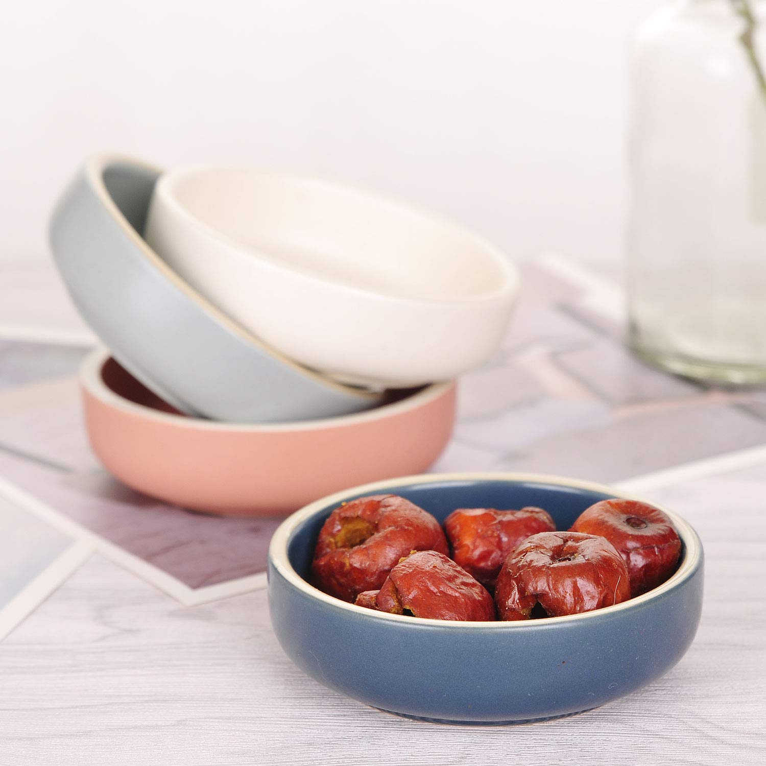 WHJY 4 inches Set of 4 Ceramic Sauce Dishes Side Dish Sushi Dipping Bowls  Matte Glaze Porcelain Tableware Serving Dish Appetizer Plates Stackable Ramekins