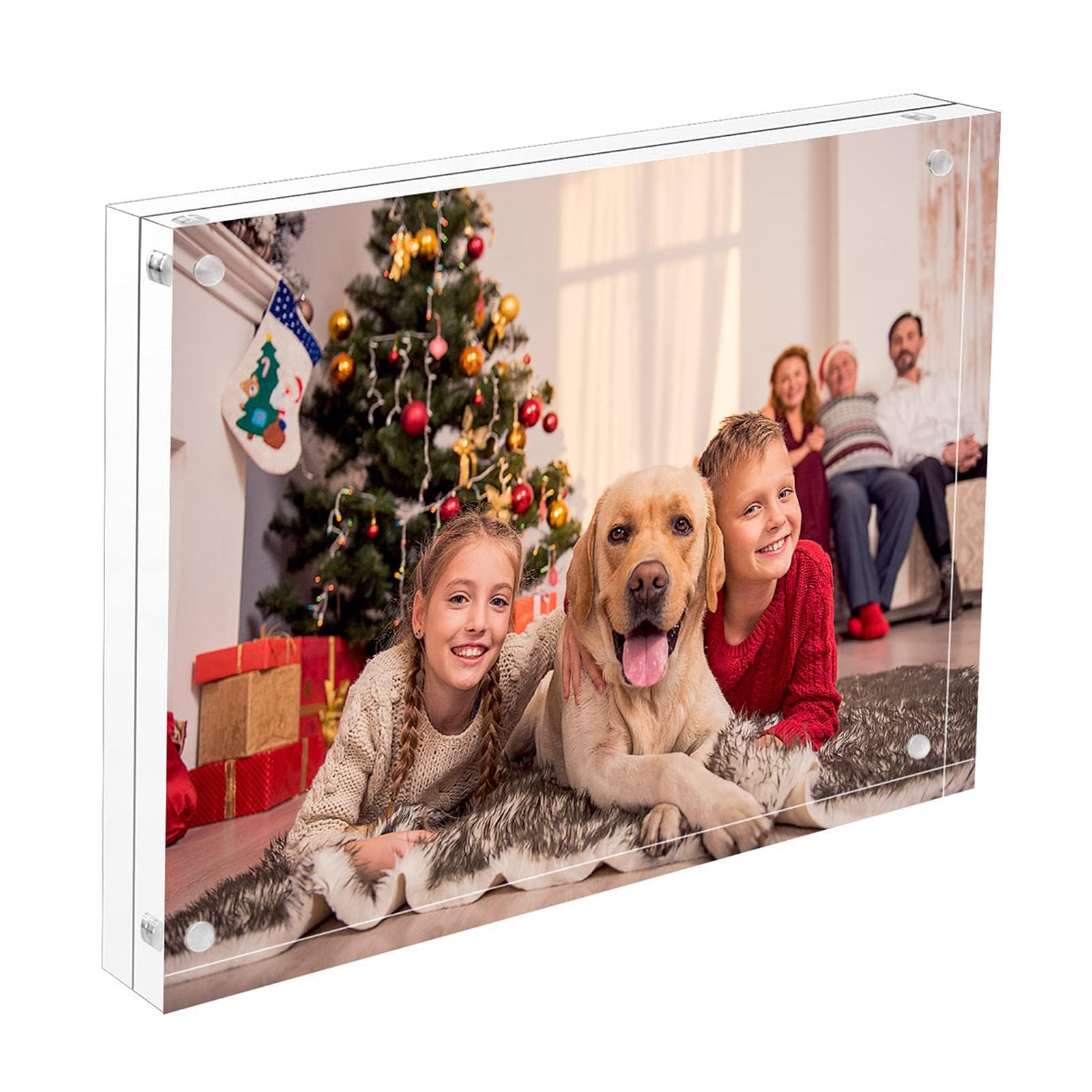 Clear Acrylic Photo Frame 8X10, 50% Thicker Magnetic Acrylic Block Picture Frames, Double Sided Frameless Desktop Photograph Dis