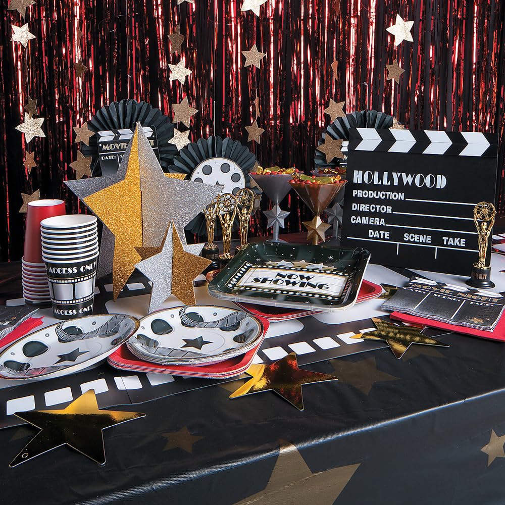 Fun Express Black With Gold Star Disposable Tablecloth Roll For Graduation (40 In X 100 Ft)