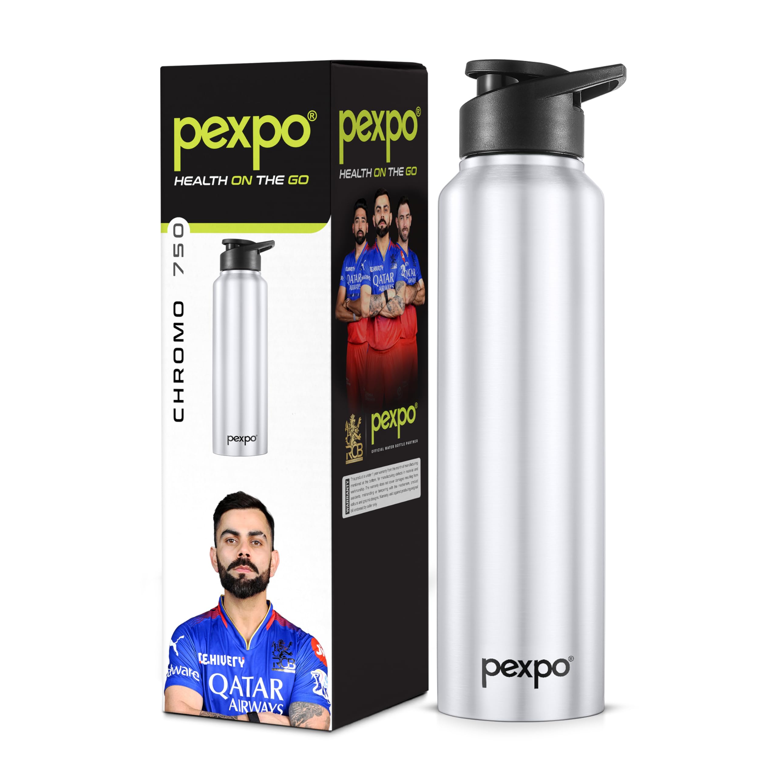 Pexpo Chromo Pro Stainless Steel Sports/Fridge Sipper Water Bottle 750Ml, Silver | Eco Friendly | Water Bottle For Office, Gym, 