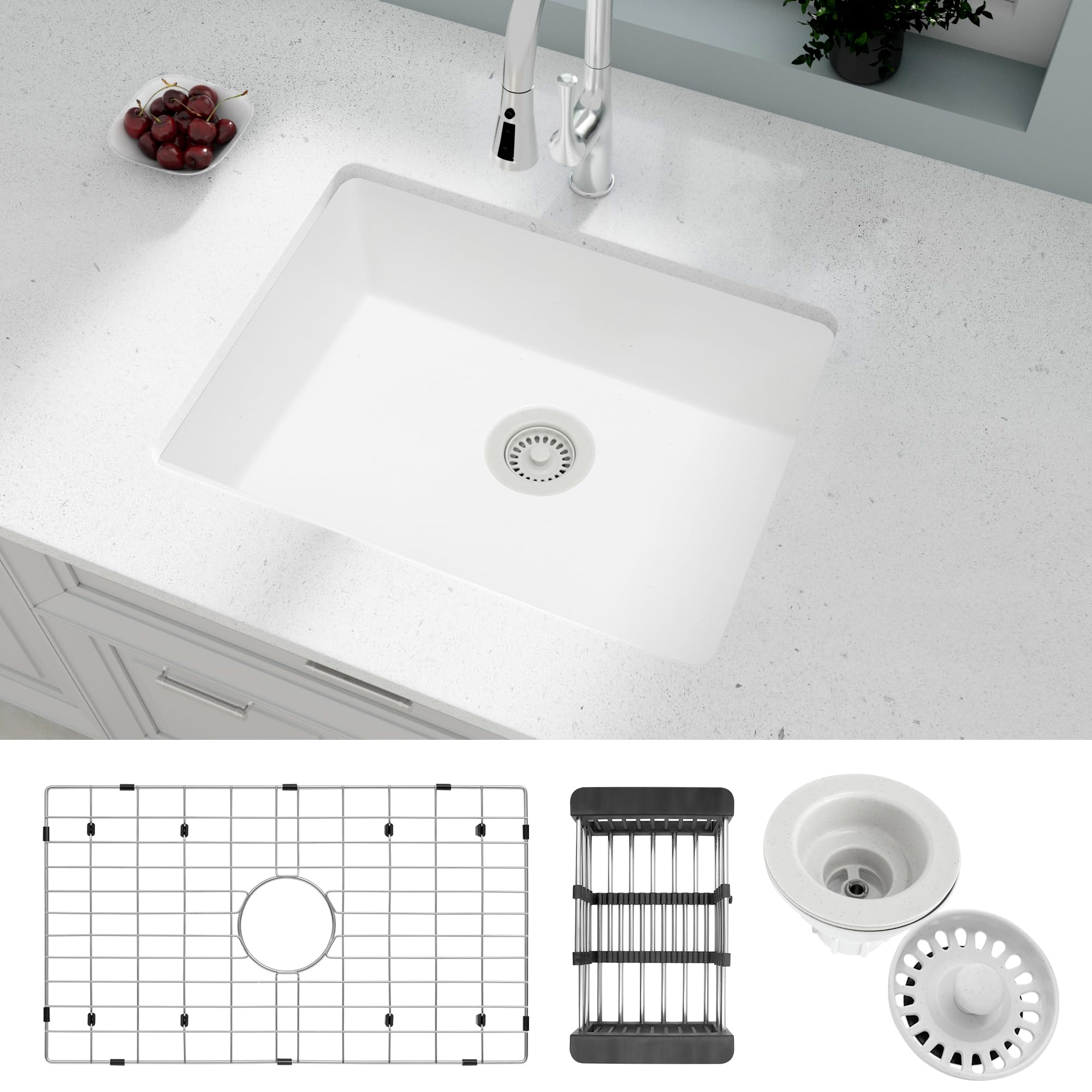 Monsinta Bar Sink, Undermount Kitchen Sink, 23 Inch White Bar Sink, Bar Sink Undermount With Accessories, Granite Kitchen Sink,