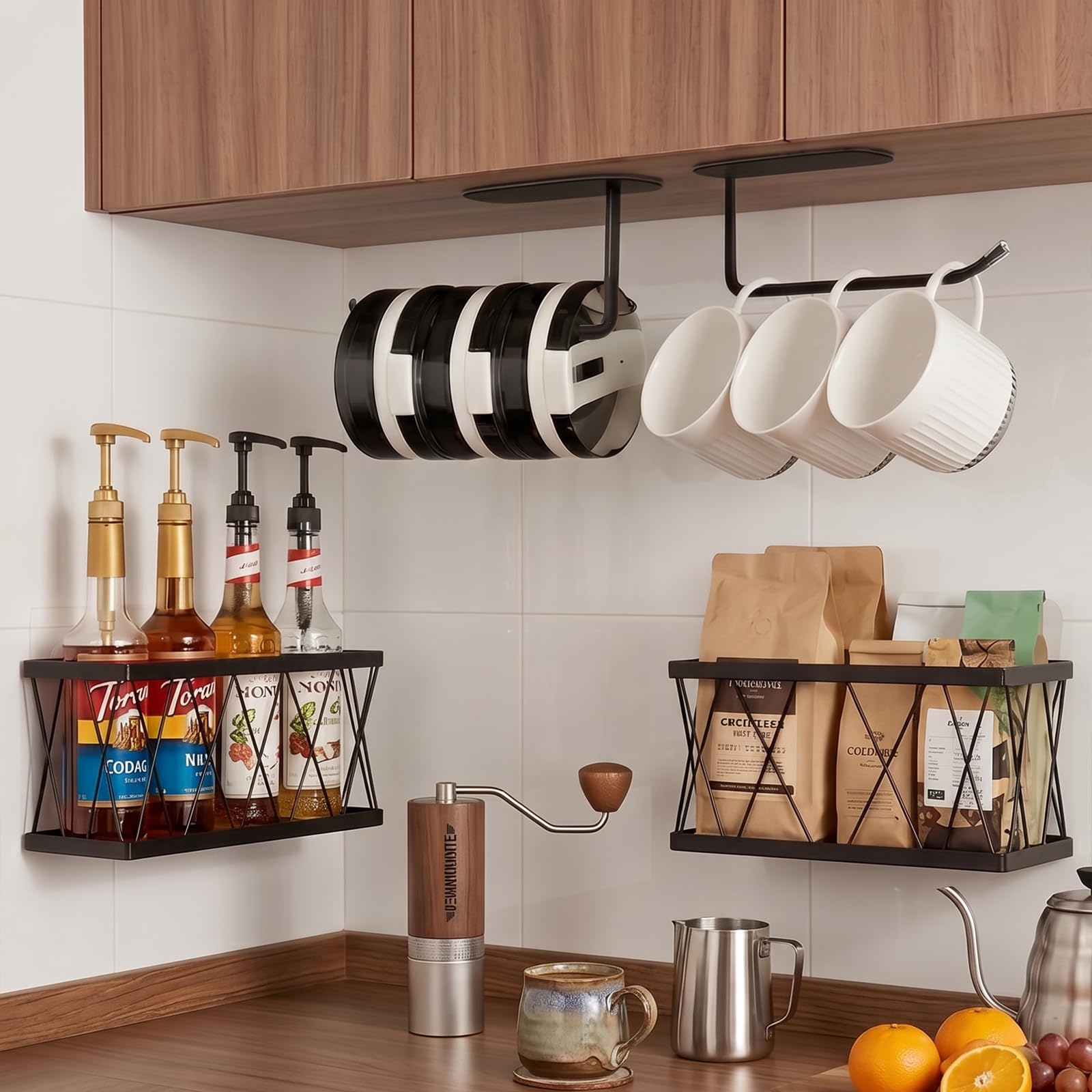4 Pack Adhesive Cabinet Door Organizer, Rustproof Carbon Steel Lid Storage Holder,Inside cabinet door storage,Tumbler & Food Con