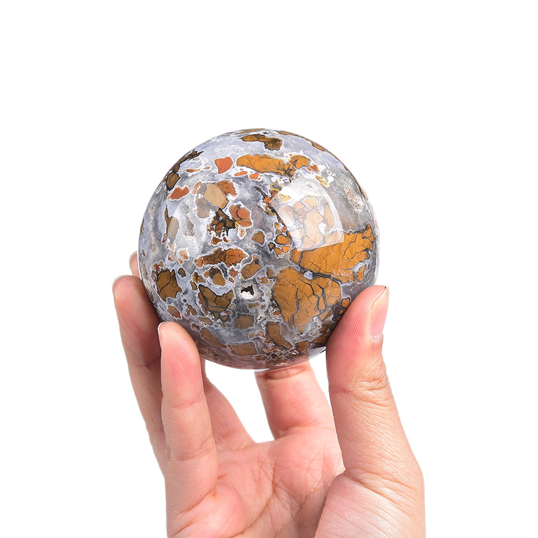 JIC Gem Yellow Agate Crystal Ball Sphere Geode Agate Ball Yellow Healing Crystal Gemstone Ball with Display Stand Home Decor Med