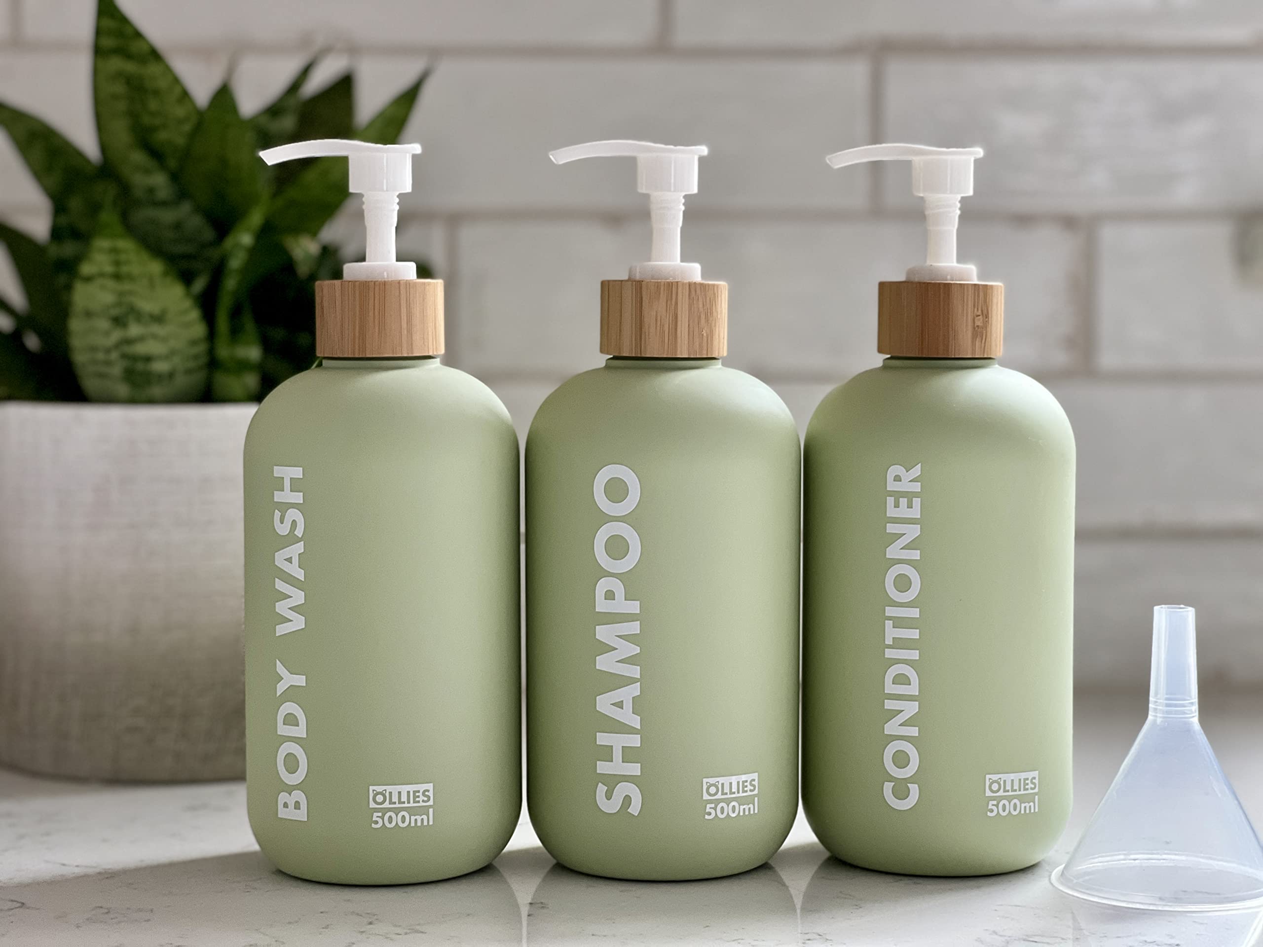 Ollies Shampoo And Conditioner Dispenser, Shower Soap Dispenser For Bathroom-Set Of 3 With Permanent Stylish Label-17Oz, 500Ml R