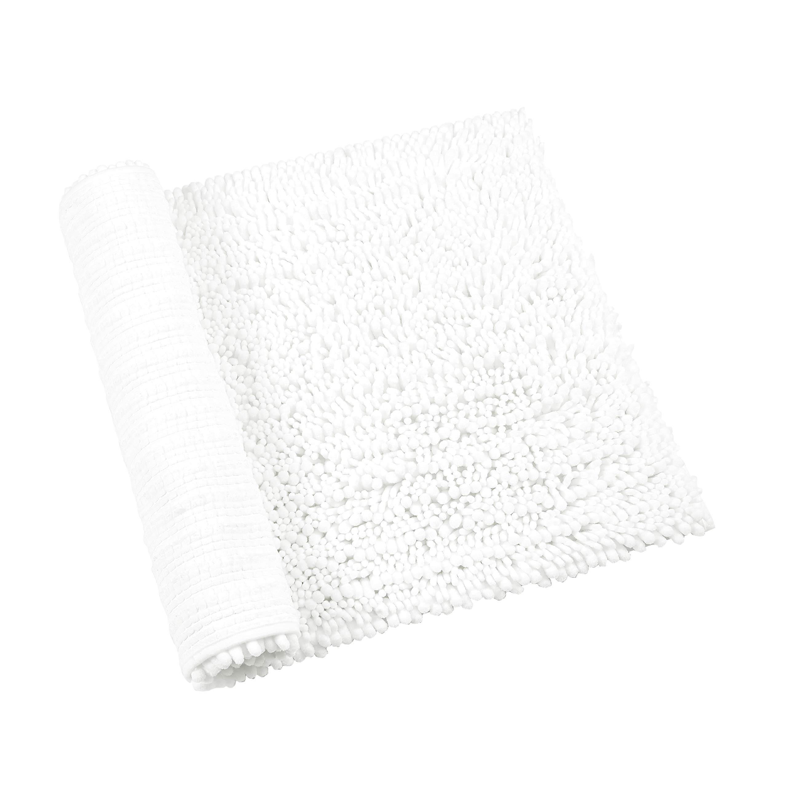 Walensee Bathroom Rug Non Slip Bath Mat (24X17 Inch White) Water Absorbent Super Soft Shaggy Chenille Machine Washable Dry Extra