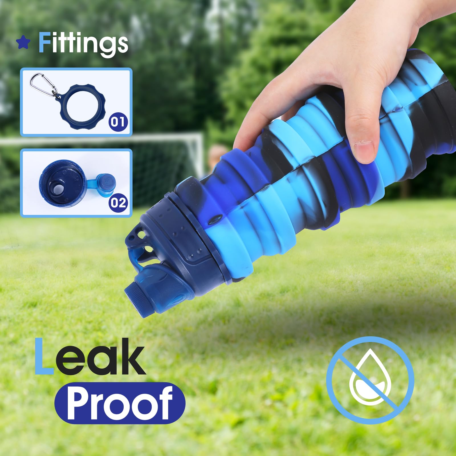 MAKERSLAND Rainbow Collapsible Water Bottles for Kids  Students  Adults  Reusable BPA Free Silicone Foldable Sports Water Bottles for Travel Camping Hiking  Folding Travel Water Bottles  Ocean Blue