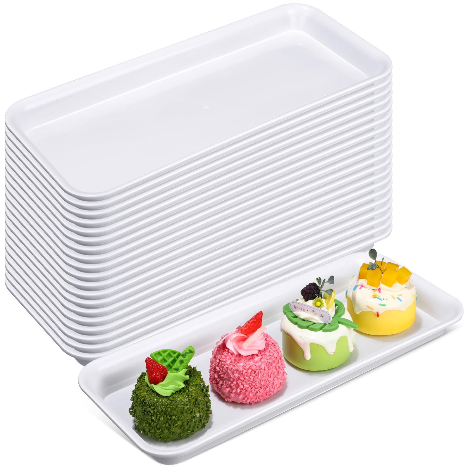 Ziliny 20 Pcs Serving Platters 14 x 6 Inch Rectangle Serving Trays Reusable Food Tray Dishes Dessert Trays Plastic Plates for We
