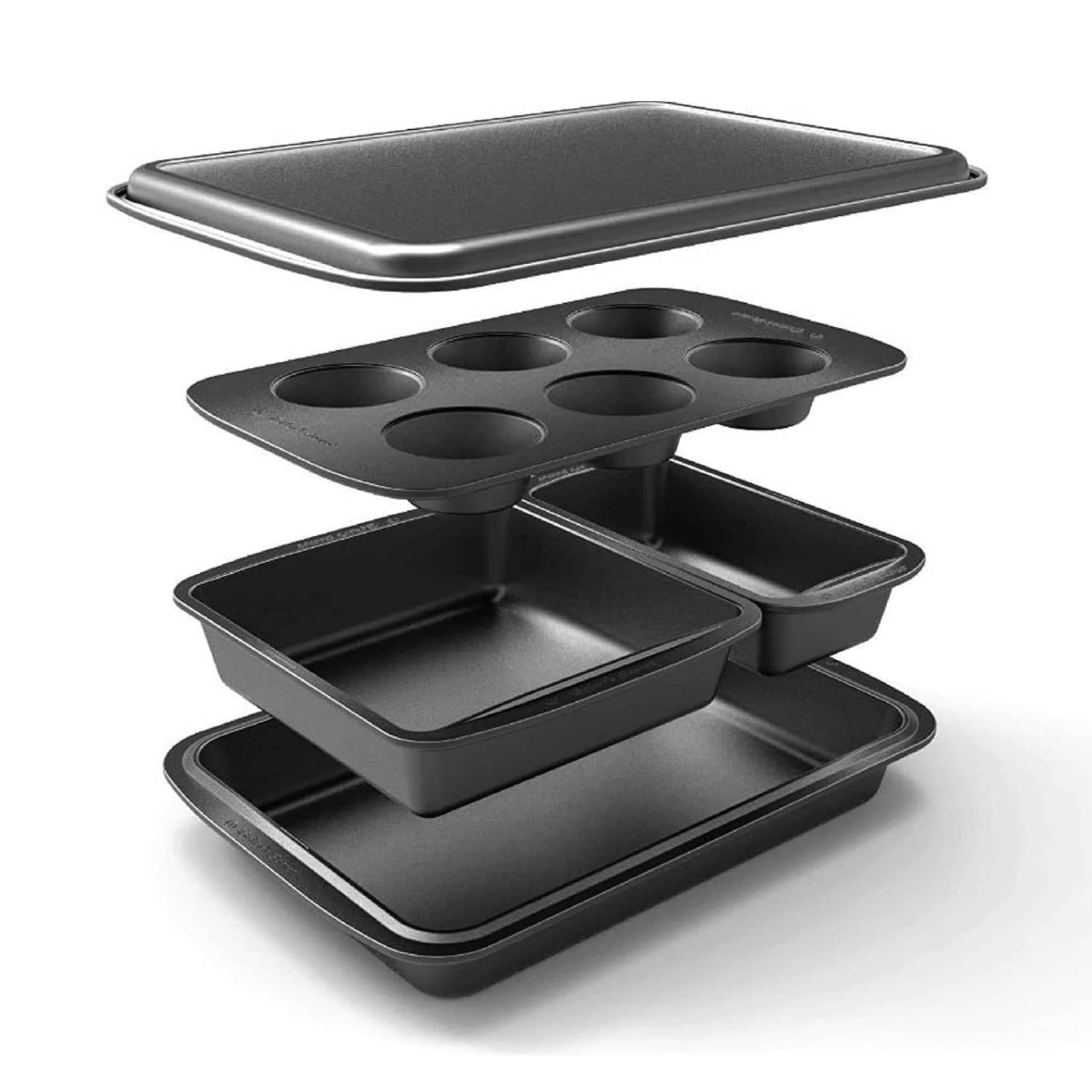 Baker'S Secret Bakeware Sets Stackable Baking Set Of 5 Bakeware Pans, Bakeware Set, Baking Pan Set, Muffin Pan, Roaster Pan, Squ