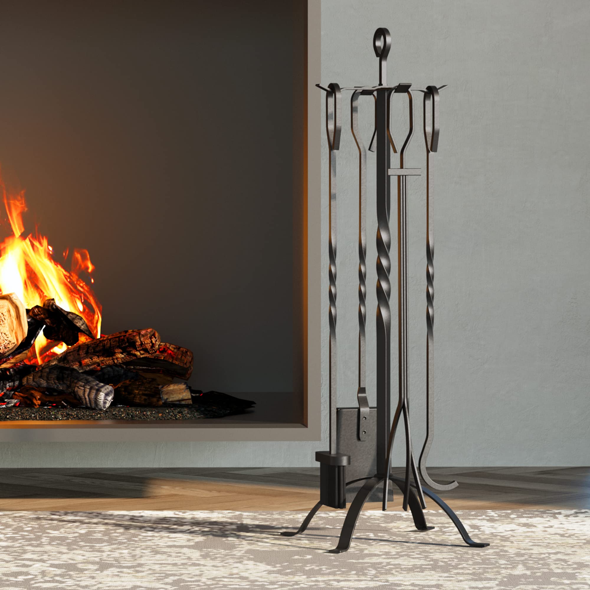 Fire Beauty 5 Pieces Fireplace Tools Sets Fireplace Accessories Tools Holder With Handles Tools For Indoor Fireplace Decor Outdo