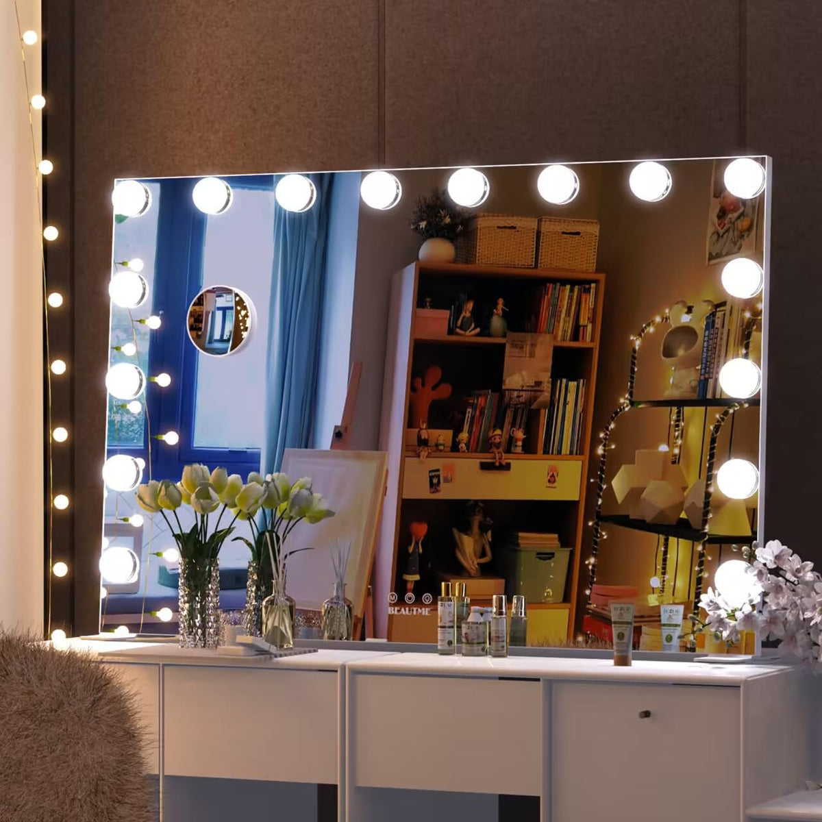 Beautme Large Vanity Mirror With Lights, 35.9''  24.3'' Makeup Mirror, Light Up Mirror With 16 Dimmable Led Lights And 10X Magni